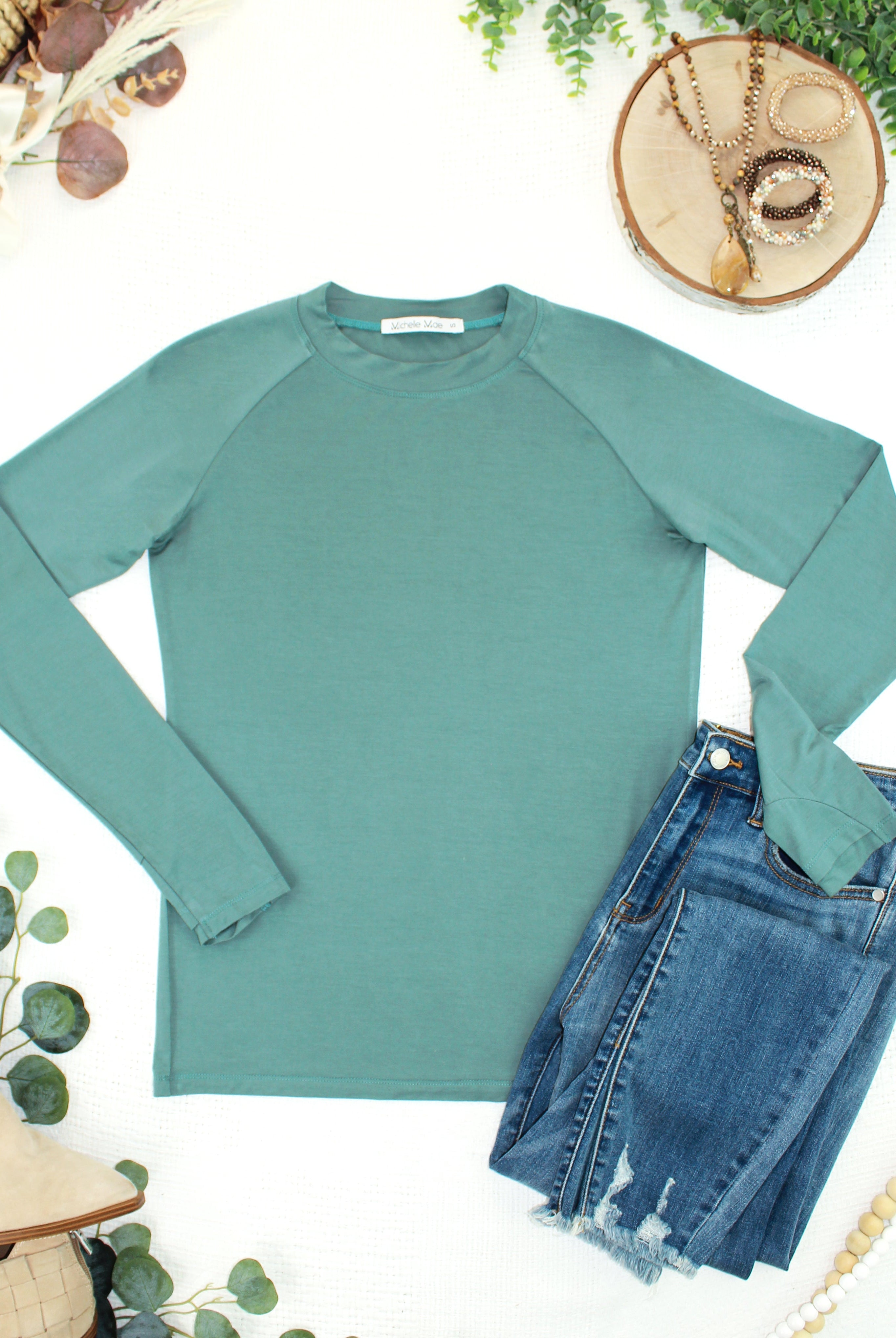 IN STOCK Blair Long Sleeve Top - Dusty Jade-Tops-Dear Me Southern Boutique, located in DeRidder, Louisiana