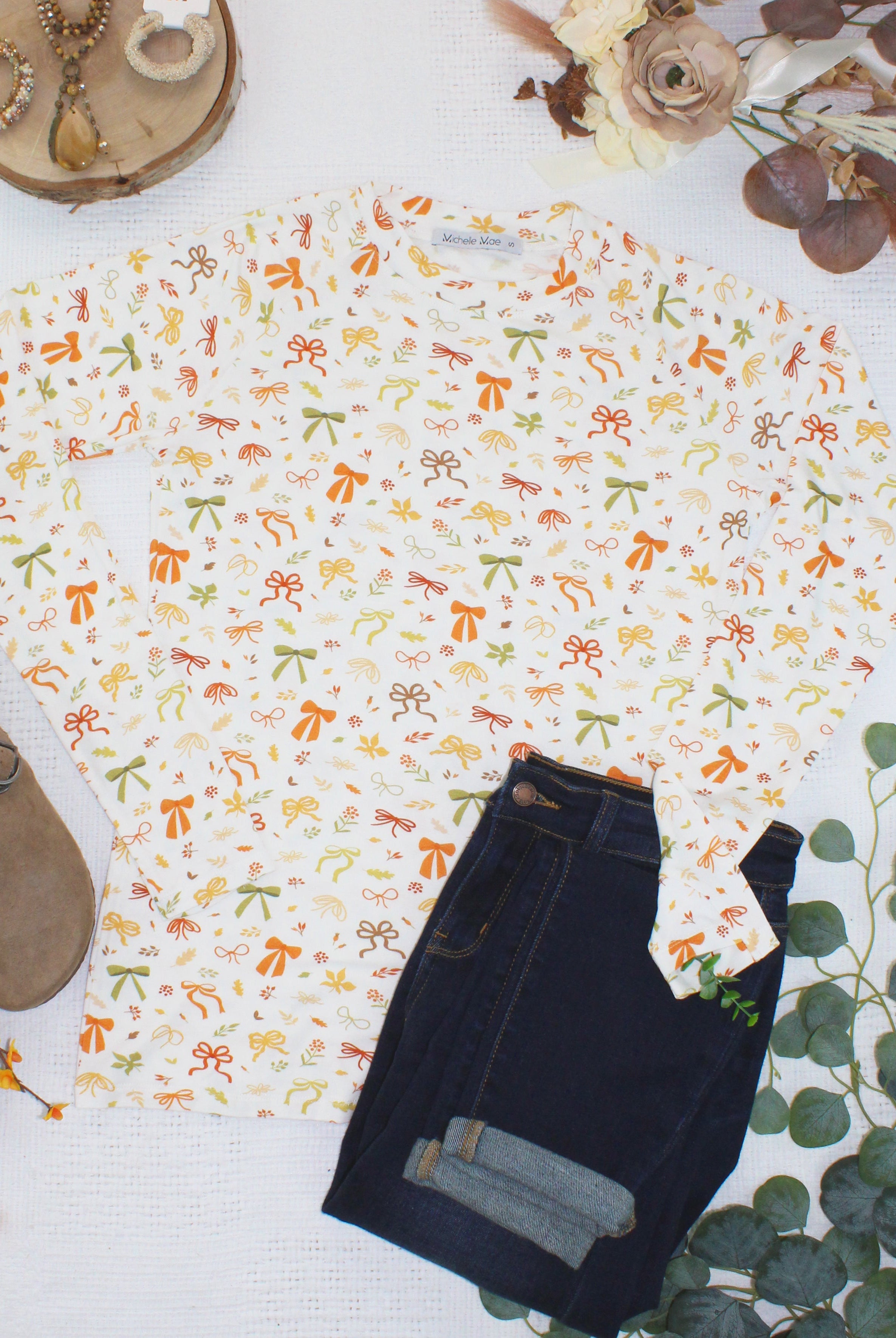 IN STOCK Blair Long Sleeve Top - Harvest Bows-Tops-Dear Me Southern Boutique, located in DeRidder, Louisiana