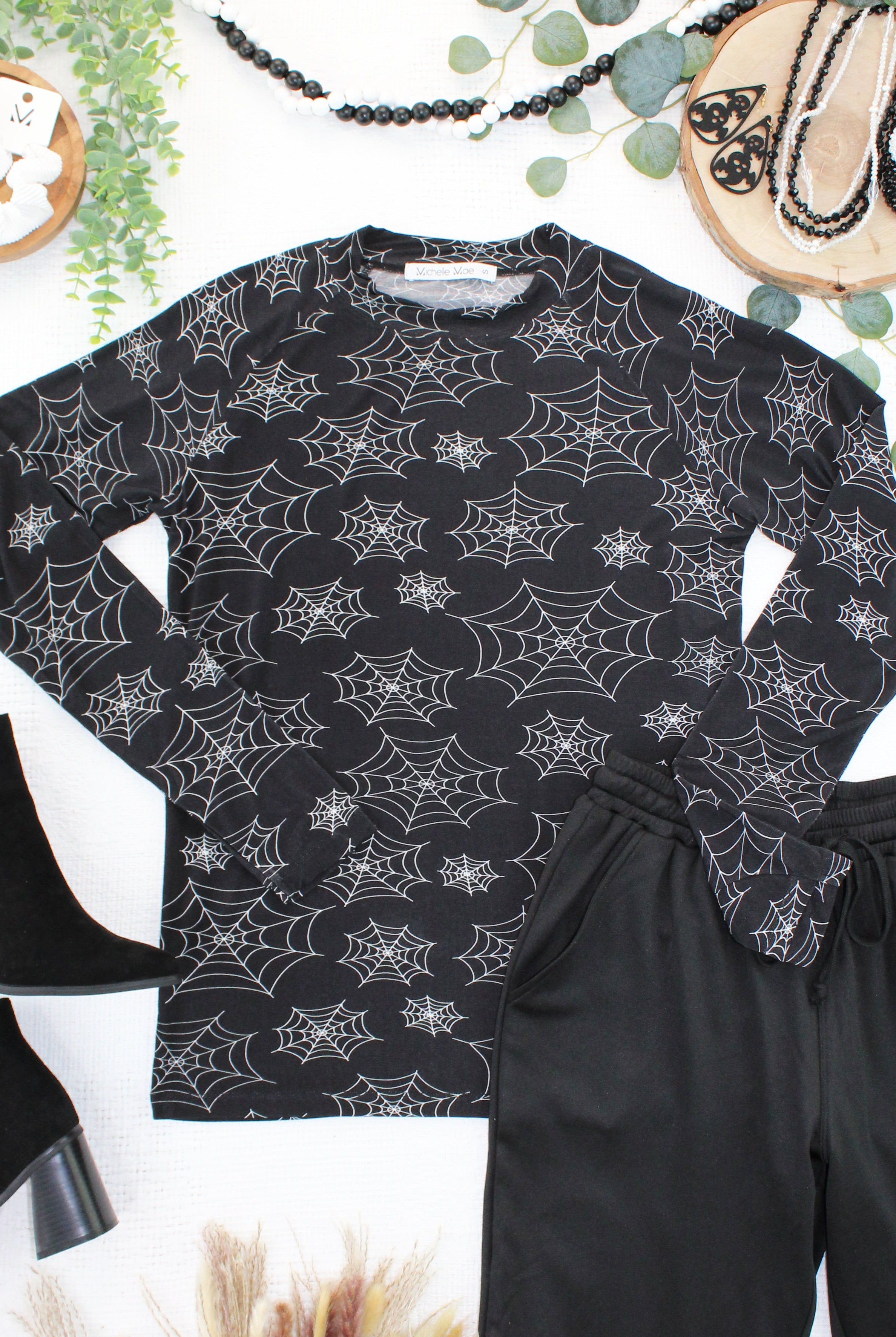 IN STOCK Blair Long Sleeve Top - Midnight Webs-Tops-Dear Me Southern Boutique, located in DeRidder, Louisiana