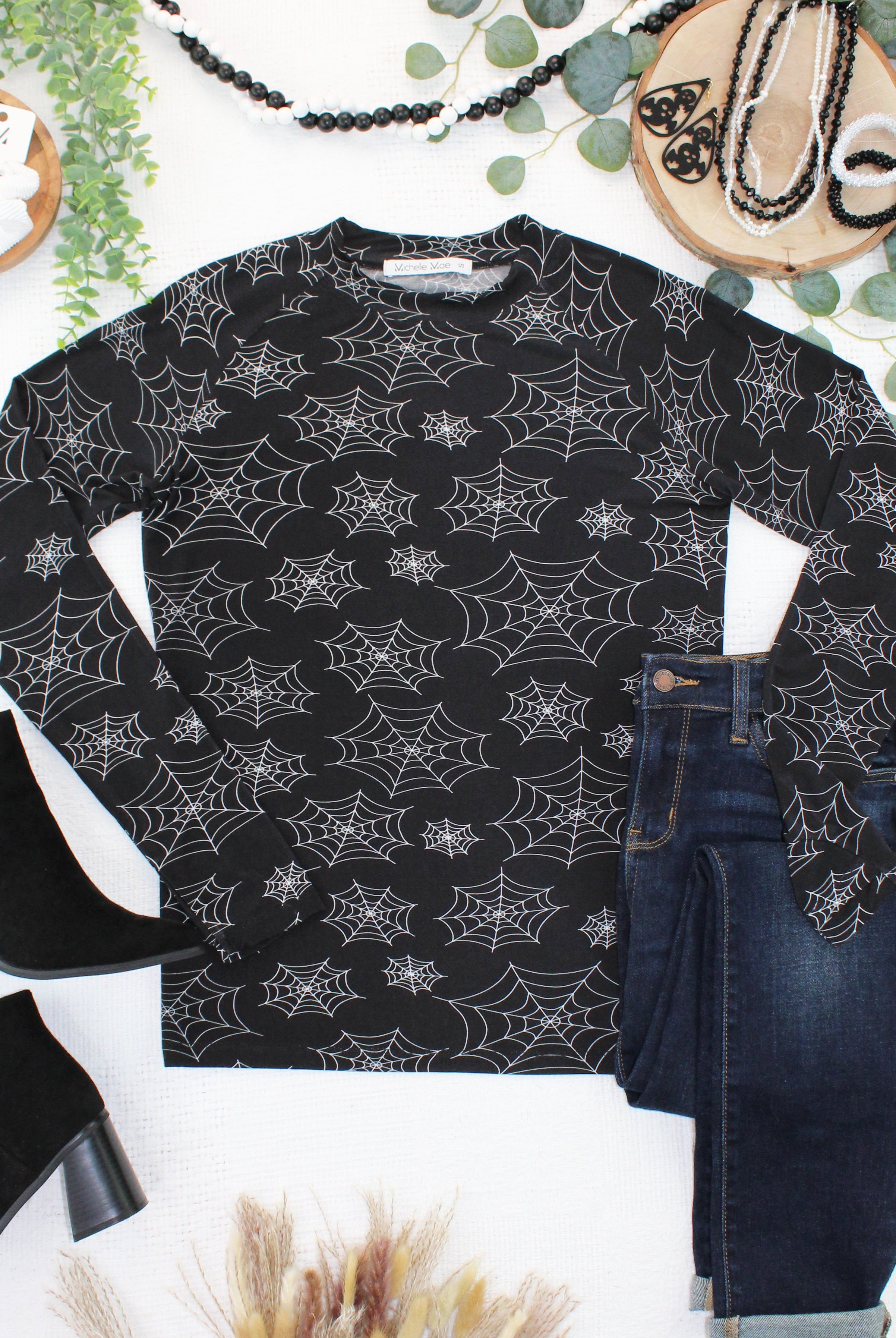 IN STOCK Blair Long Sleeve Top - Midnight Webs-Tops-Dear Me Southern Boutique, located in DeRidder, Louisiana