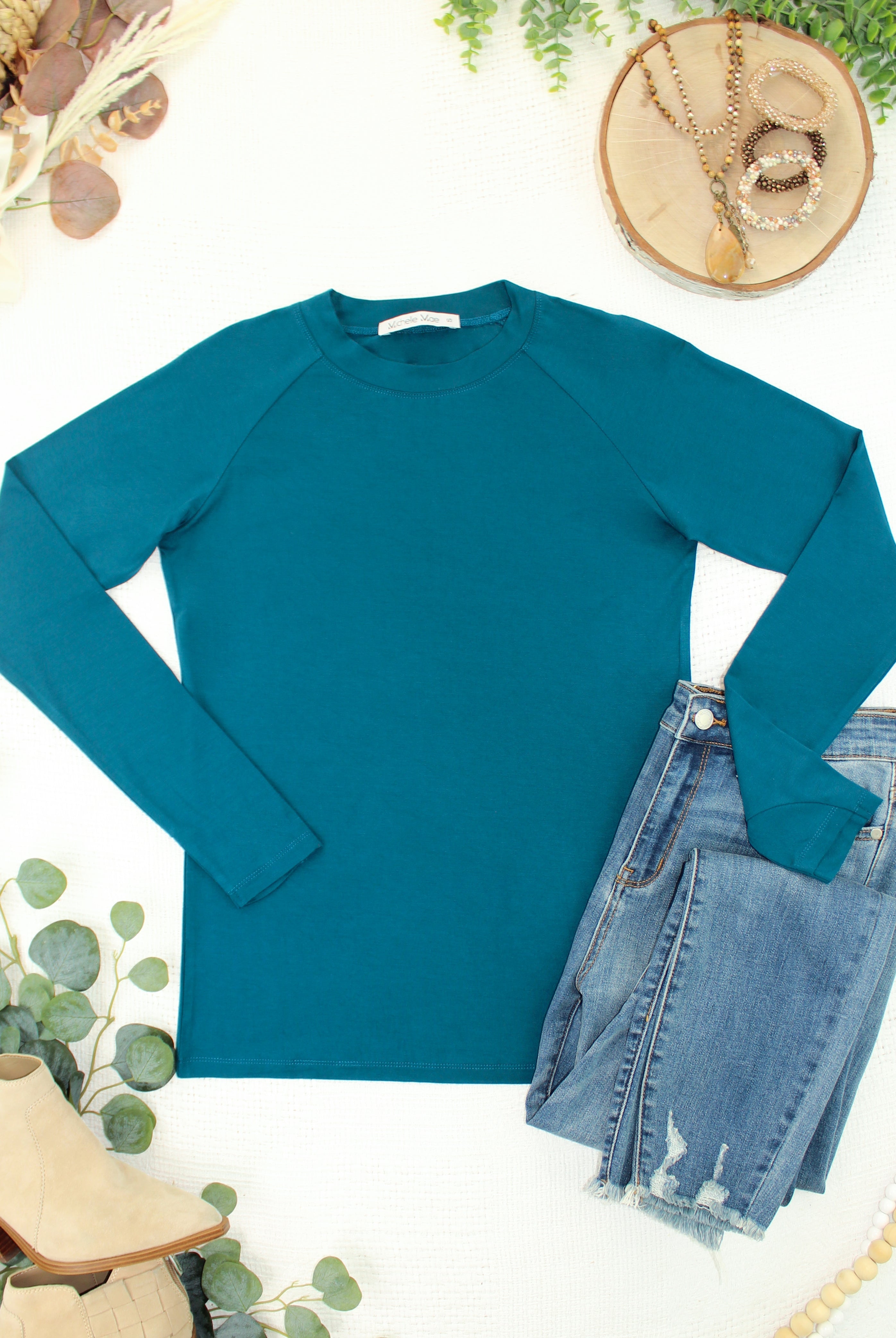 IN STOCK Blair Long Sleeve Top - Teal-Tops-Dear Me Southern Boutique, located in DeRidder, Louisiana