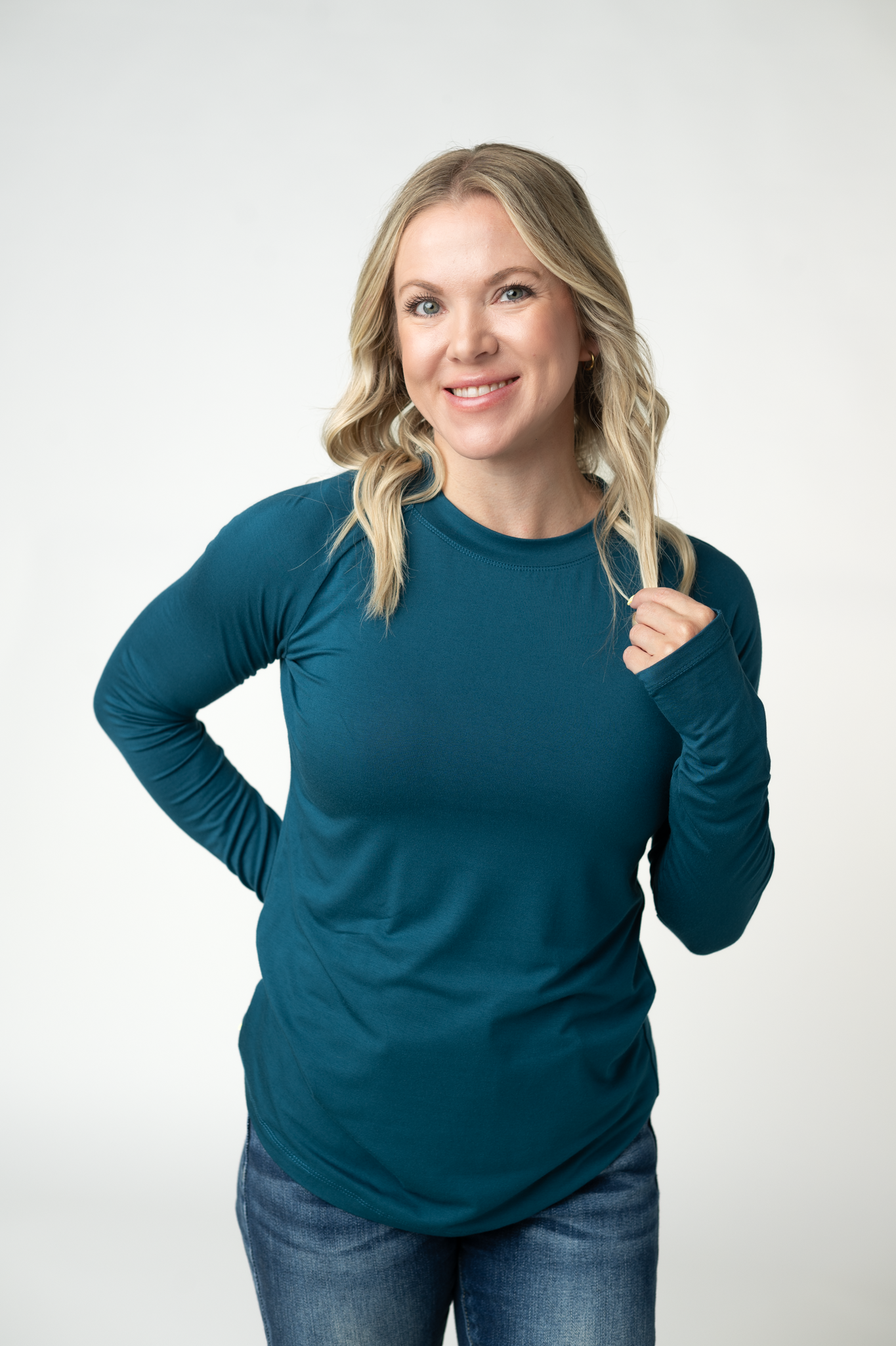 IN STOCK Blair Long Sleeve Top - Teal-Tops-Dear Me Southern Boutique, located in DeRidder, Louisiana