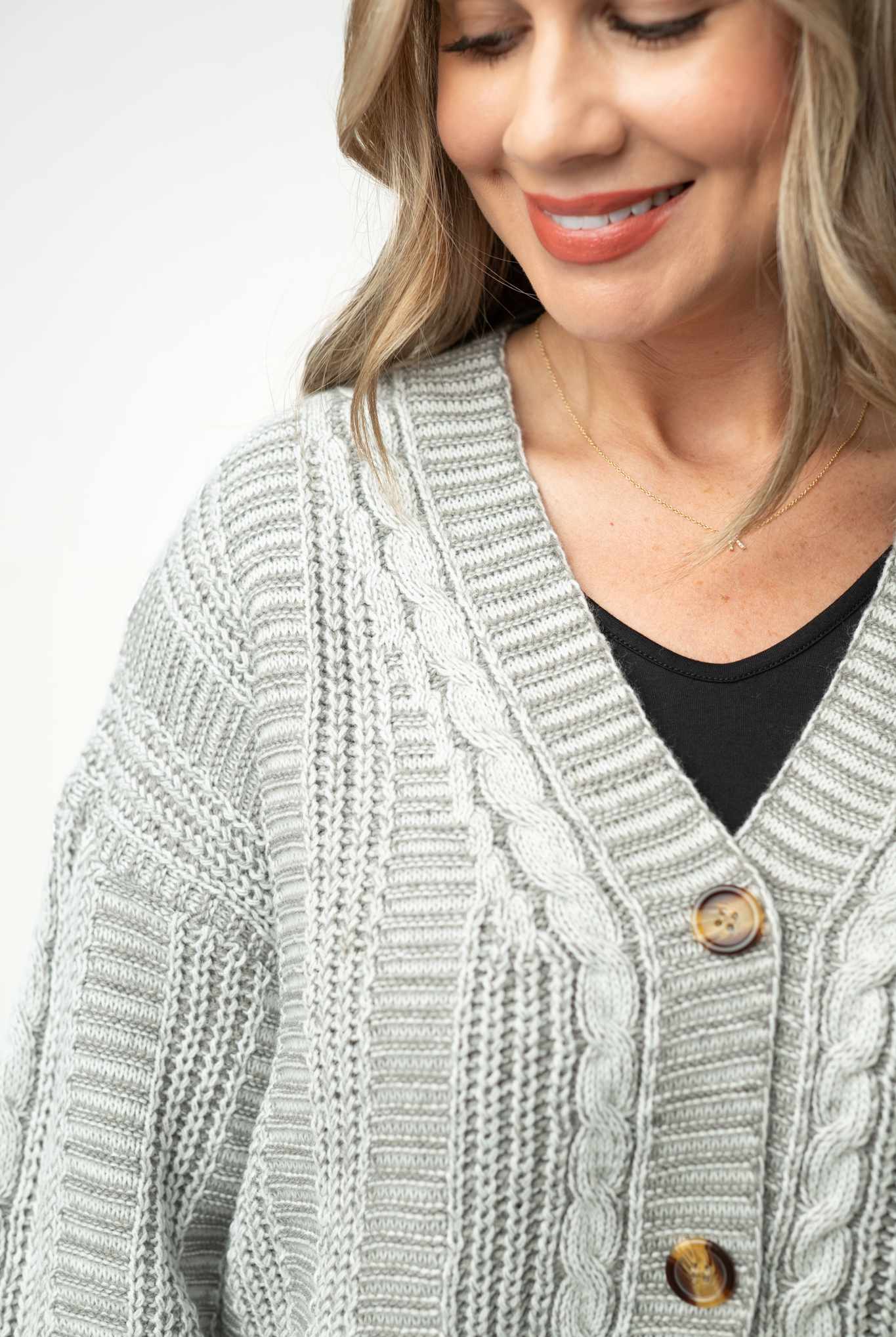 IN STOCK Cable Cardigan - Grey-Cardigan-Dear Me Southern Boutique, located in DeRidder, Louisiana