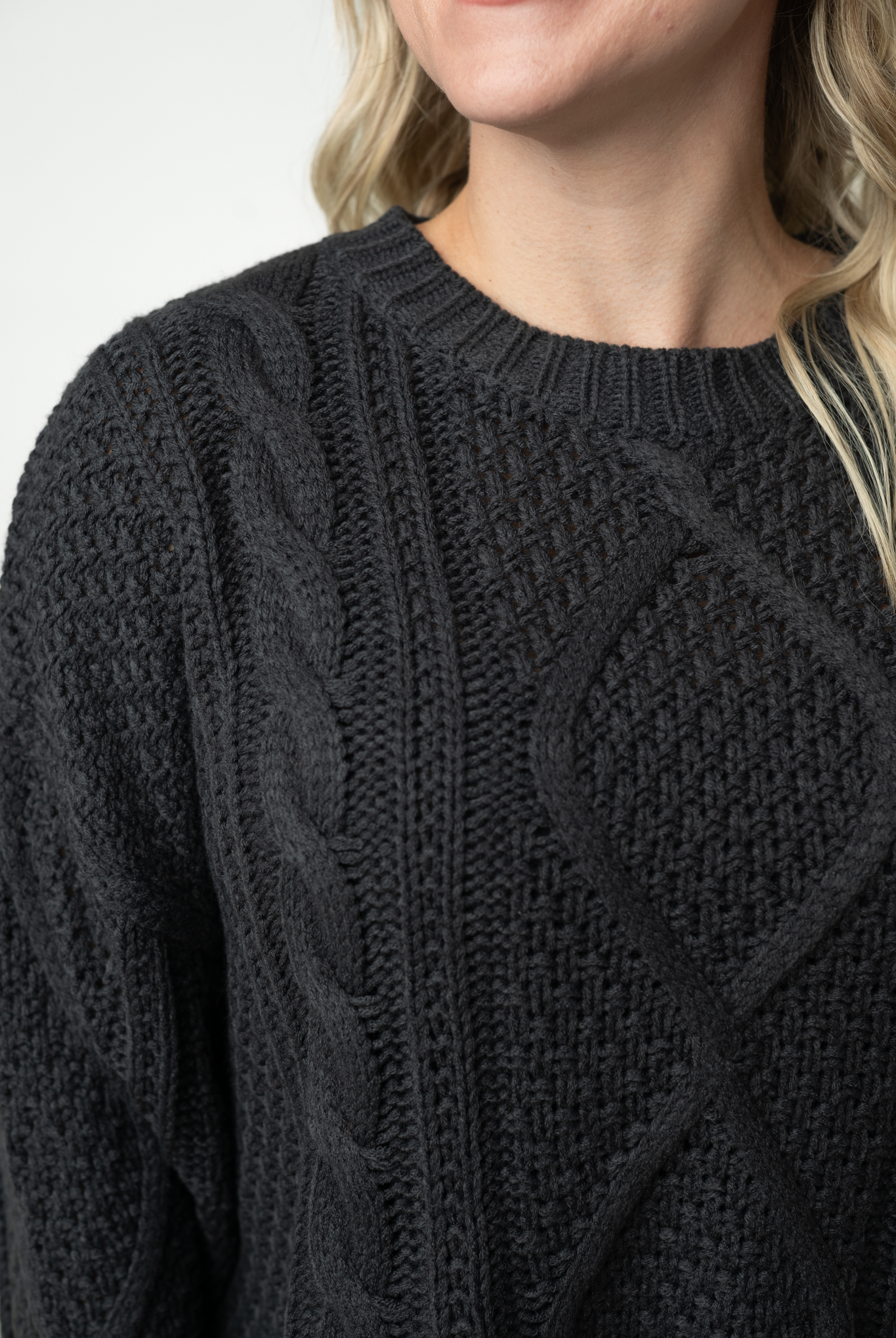IN STOCK Cable Knit Sweater - Charcoal-sweater-Dear Me Southern Boutique, located in DeRidder, Louisiana