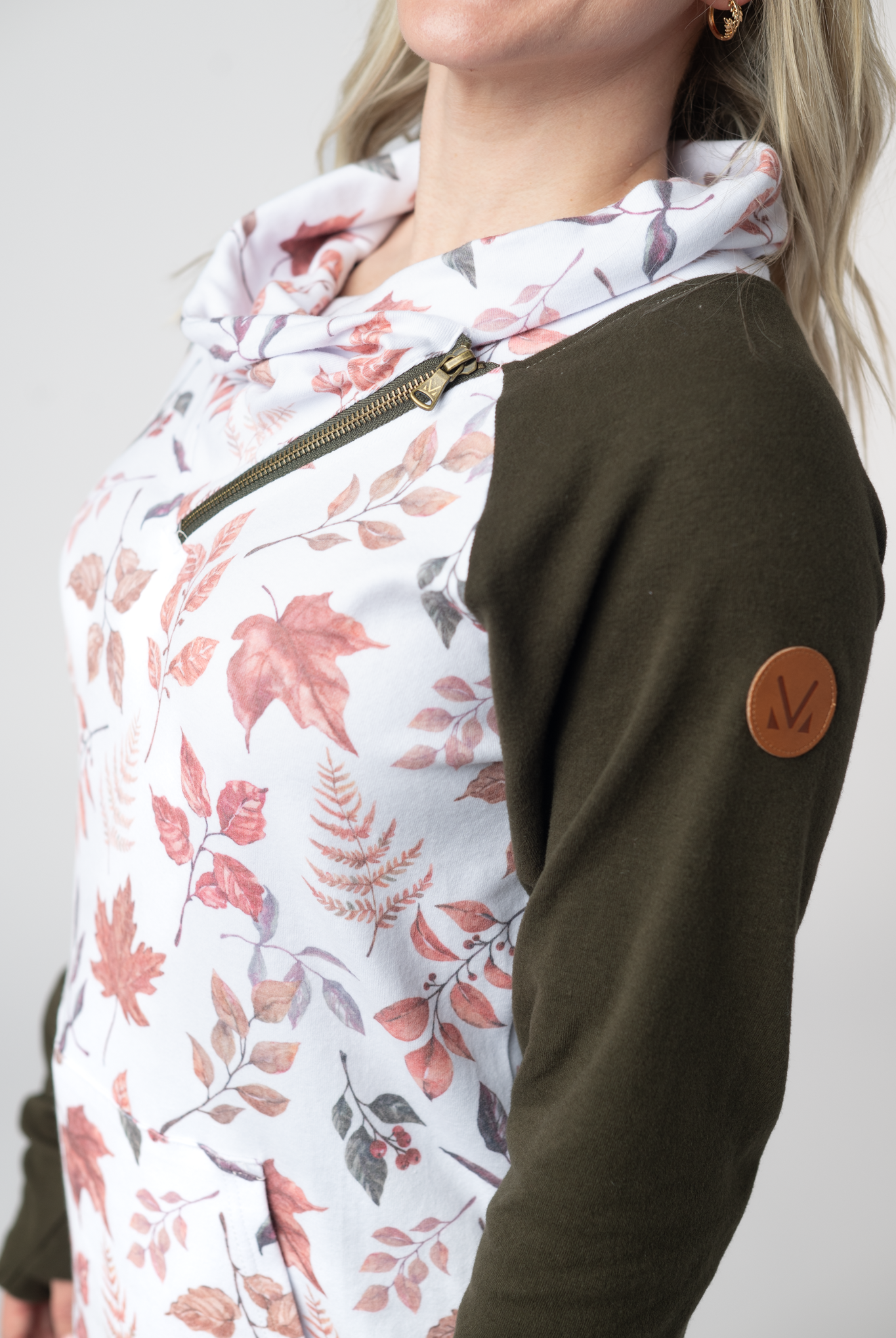 IN STOCK Classic Zoey ZipCowl Sweatshirt - Autumn Leaves and Olive-Pullover-Dear Me Southern Boutique, located in DeRidder, Louisiana