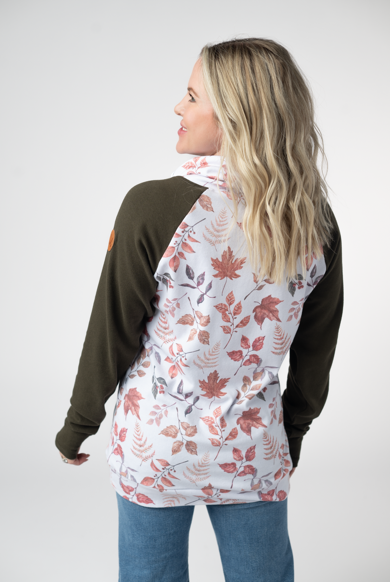 IN STOCK Classic Zoey ZipCowl Sweatshirt - Autumn Leaves and Olive-Pullover-Dear Me Southern Boutique, located in DeRidder, Louisiana