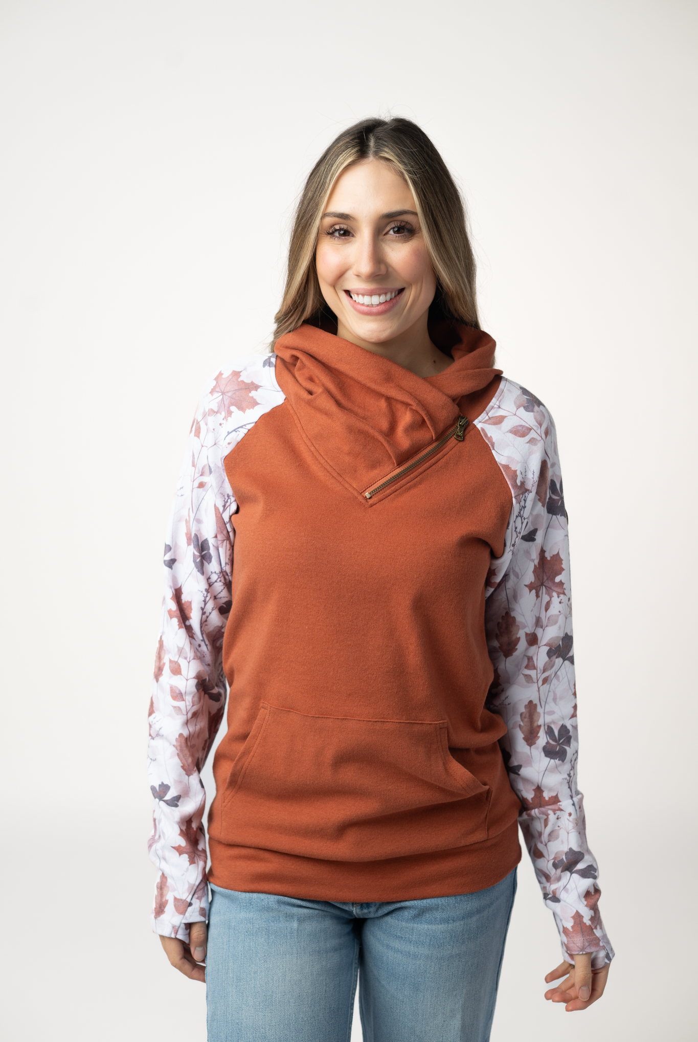 IN STOCK Classic Zoey ZipCowl Sweatshirt - Maple and Fall Foliage-Pullover-Dear Me Southern Boutique, located in DeRidder, Louisiana
