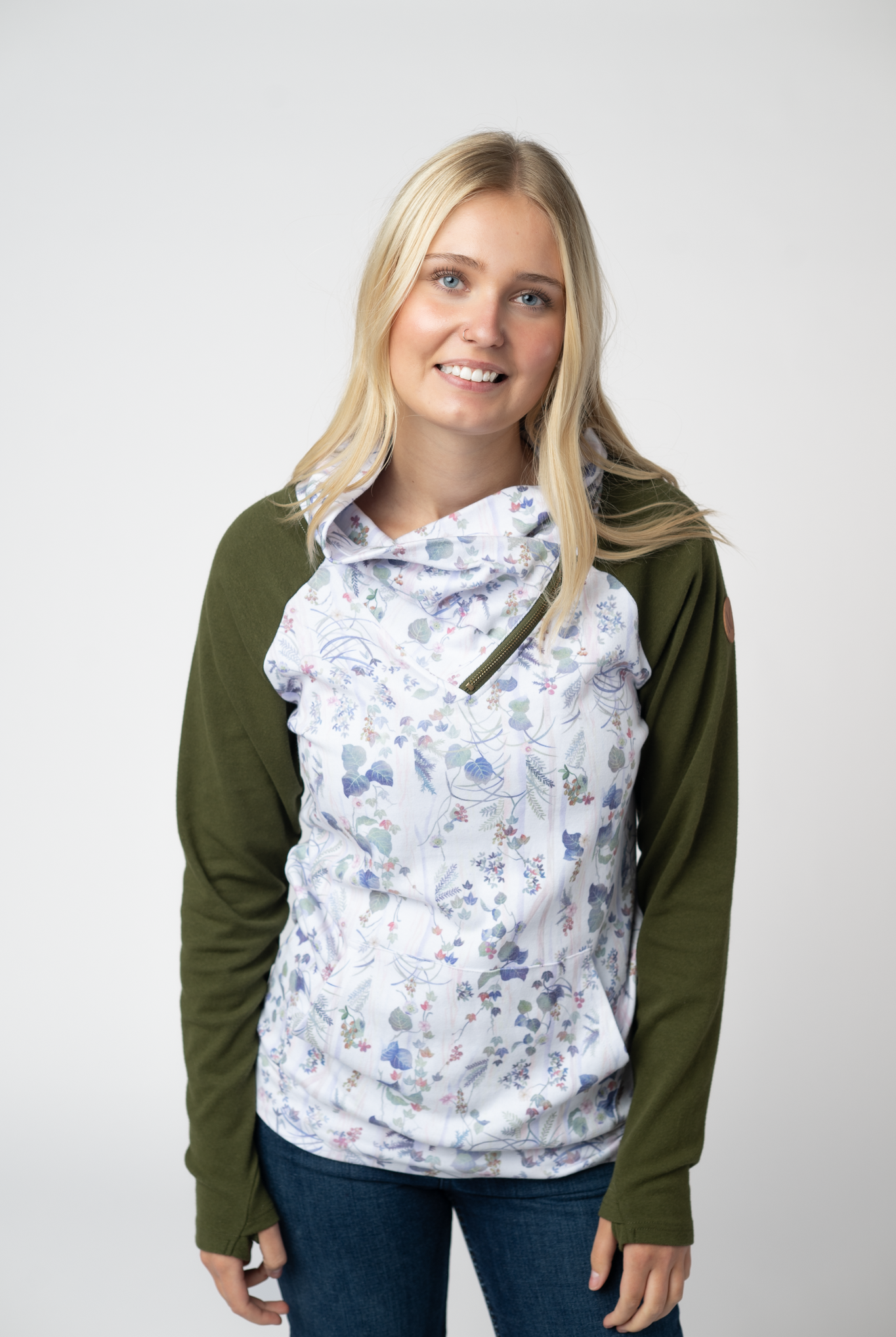 IN STOCK Classic Zoey ZipCowl Sweatshirt - Olive Meadow and Olive-Pullover-Dear Me Southern Boutique, located in DeRidder, Louisiana