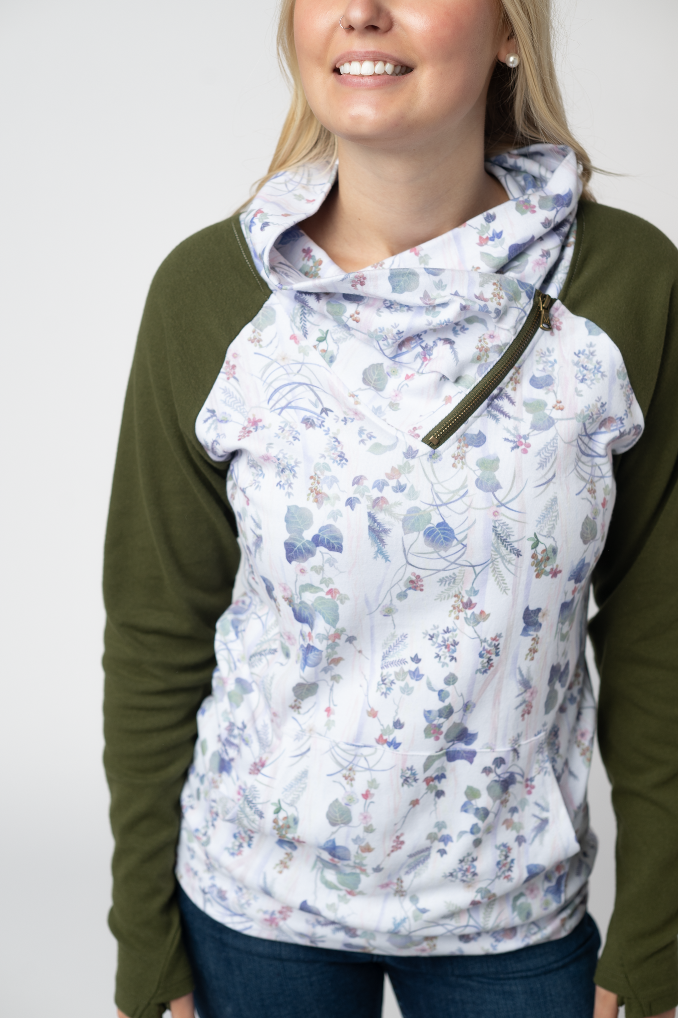 IN STOCK Classic Zoey ZipCowl Sweatshirt - Olive Meadow and Olive-Pullover-Dear Me Southern Boutique, located in DeRidder, Louisiana
