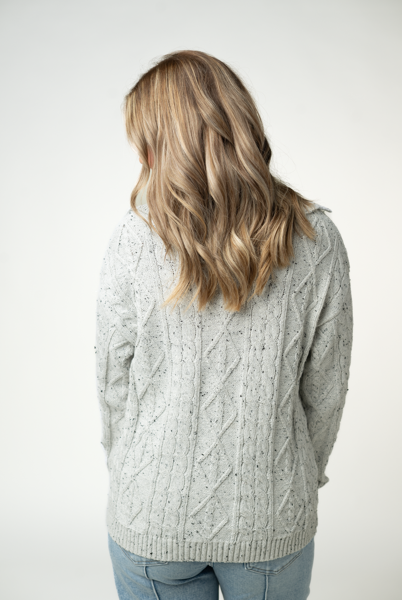 IN STOCK Confetti Dot Cable Cardigan Jacket - Grey-outerwear-Dear Me Southern Boutique, located in DeRidder, Louisiana
