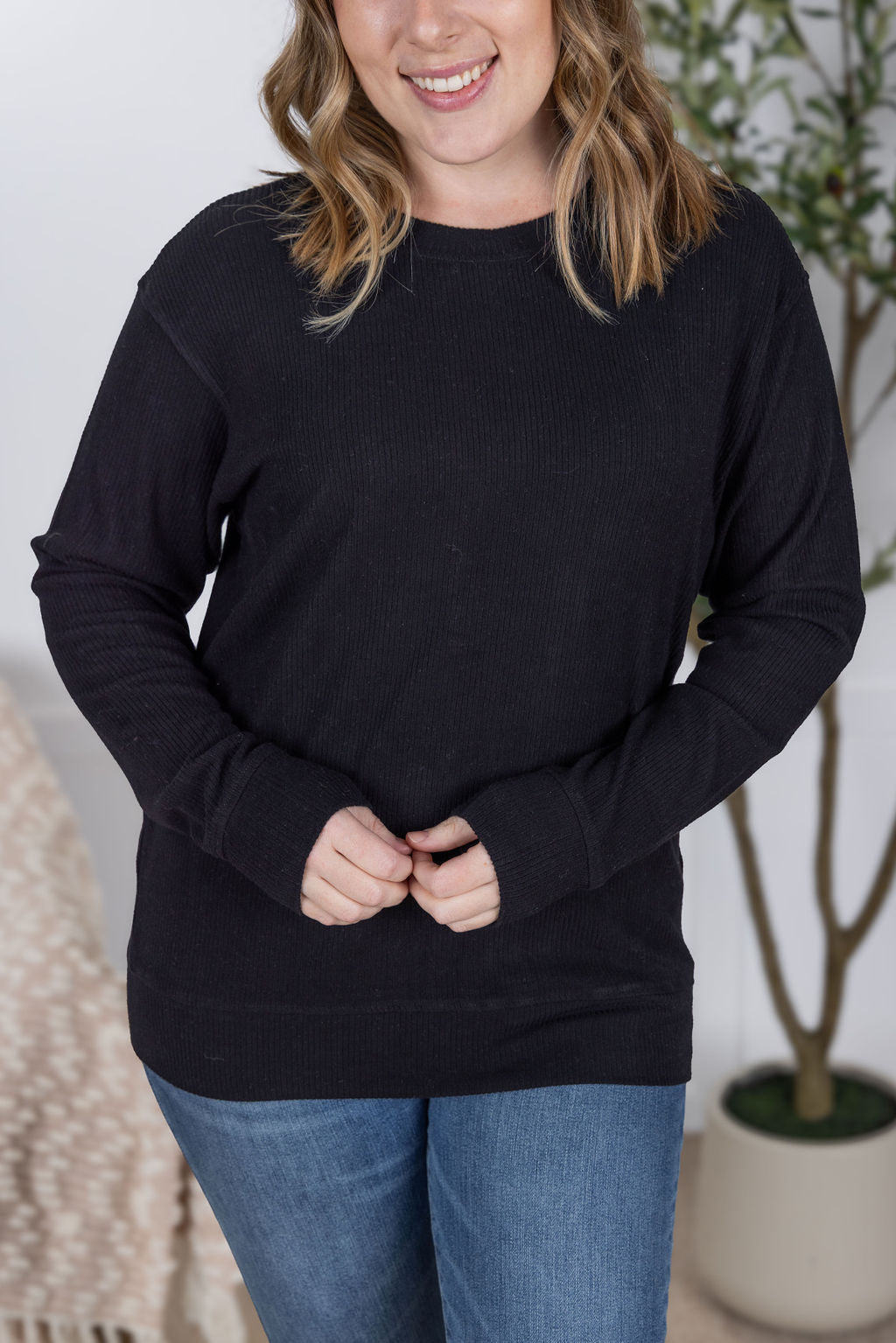 IN STOCK Corrine Ribbed Pullover Top - Black-Pullover-Dear Me Southern Boutique, located in DeRidder, Louisiana