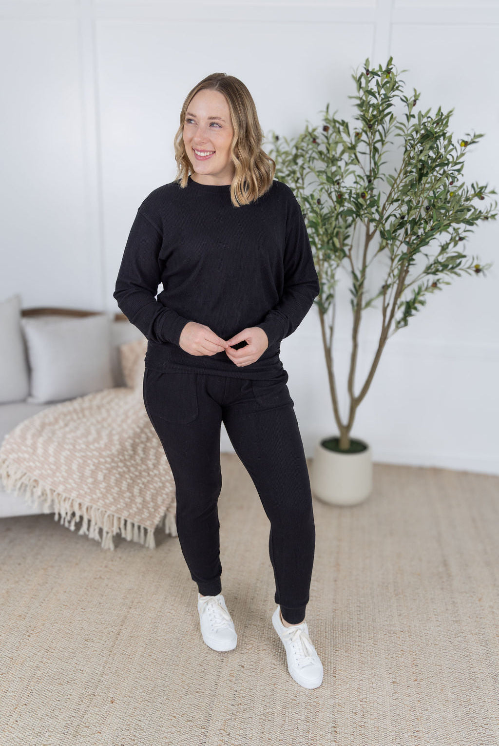 IN STOCK Corrine Ribbed Pullover Top - Black-Pullover-Dear Me Southern Boutique, located in DeRidder, Louisiana