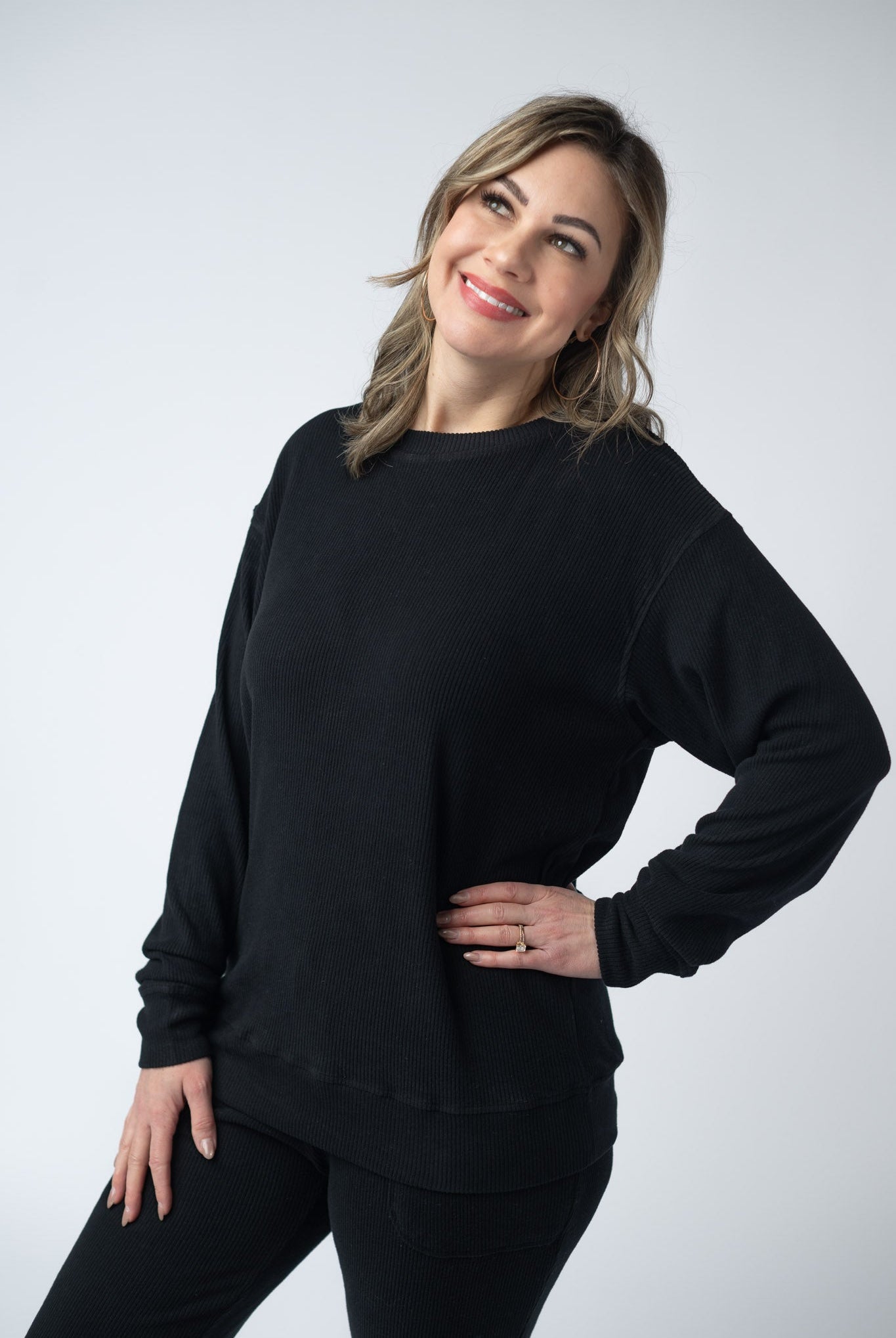 IN STOCK Corrine Ribbed Pullover Top - Black-Pullover-Dear Me Southern Boutique, located in DeRidder, Louisiana