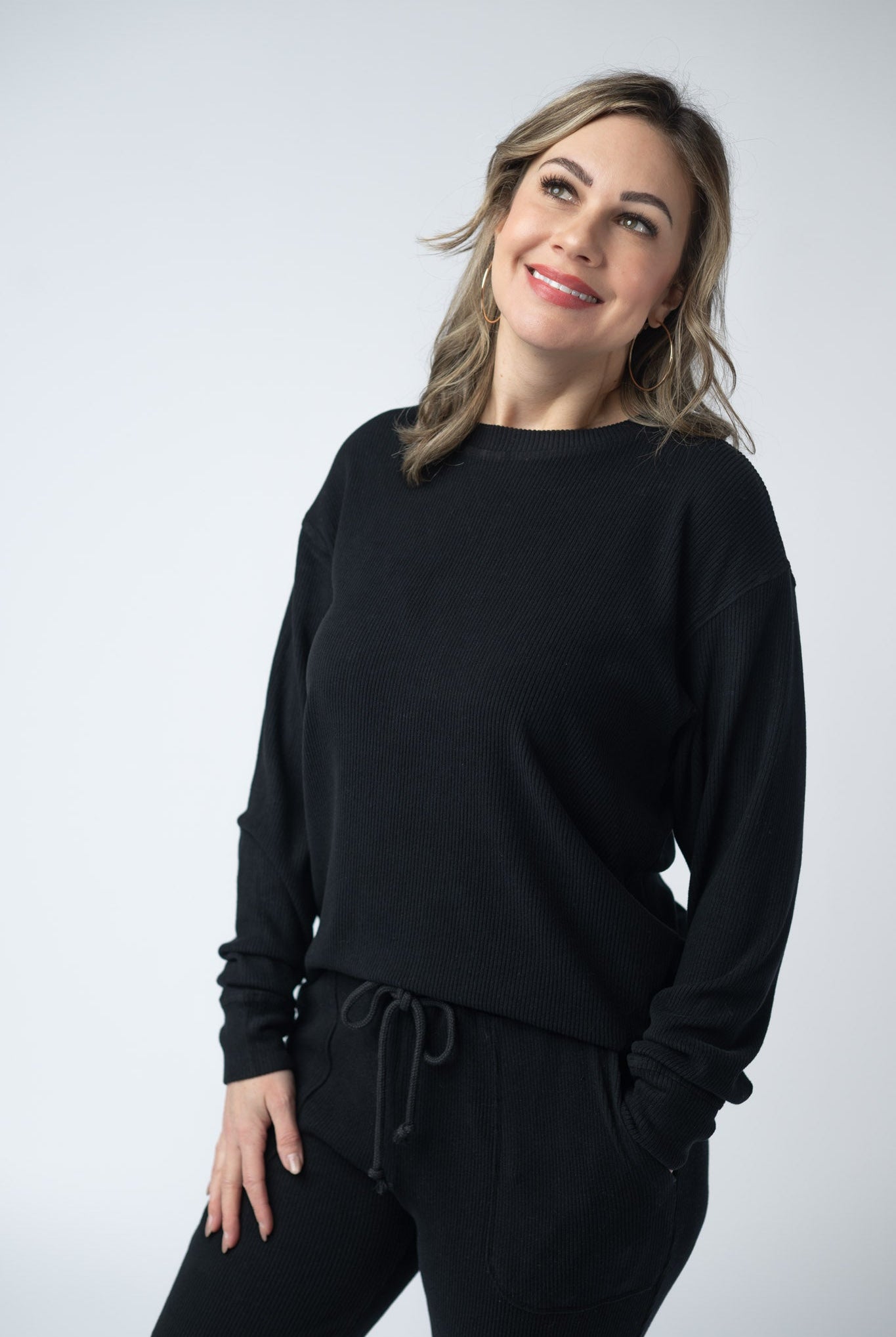 IN STOCK Corrine Ribbed Pullover Top - Black-Pullover-Dear Me Southern Boutique, located in DeRidder, Louisiana