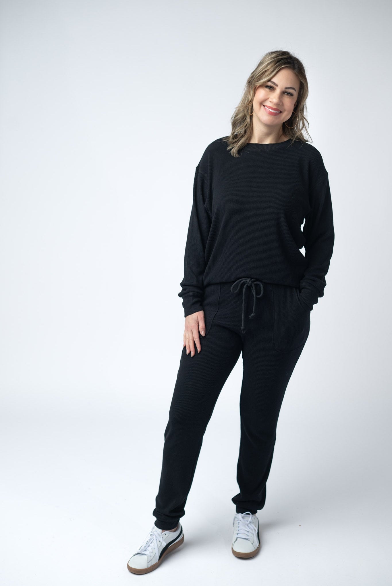 IN STOCK Corrine Ribbed Pullover Top - Black-Pullover-Dear Me Southern Boutique, located in DeRidder, Louisiana