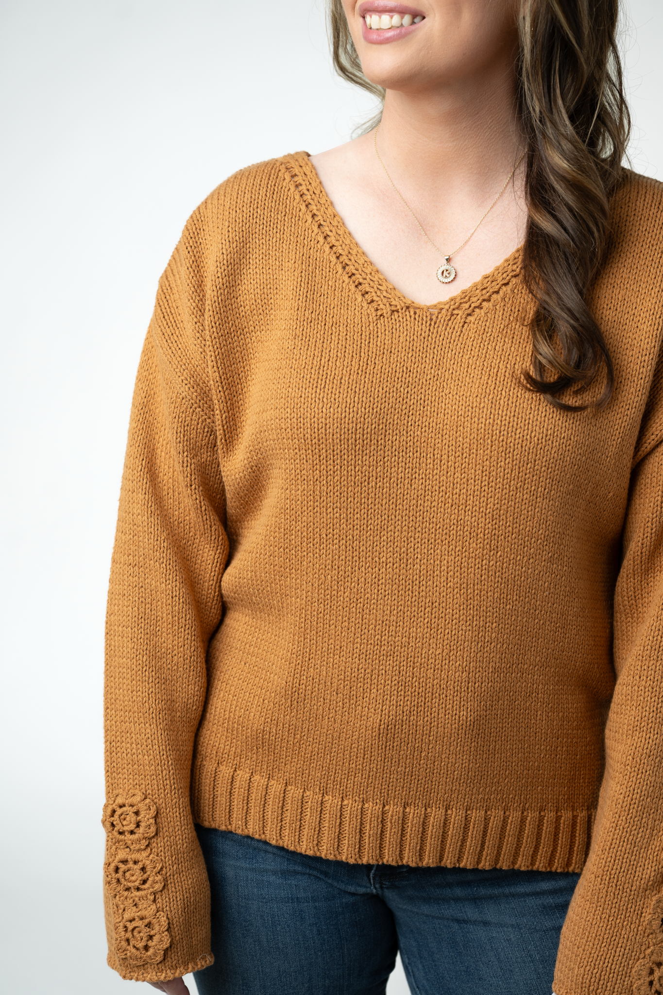 IN STOCK Crochet Sleeve Top - Camel-Tops-Dear Me Southern Boutique, located in DeRidder, Louisiana