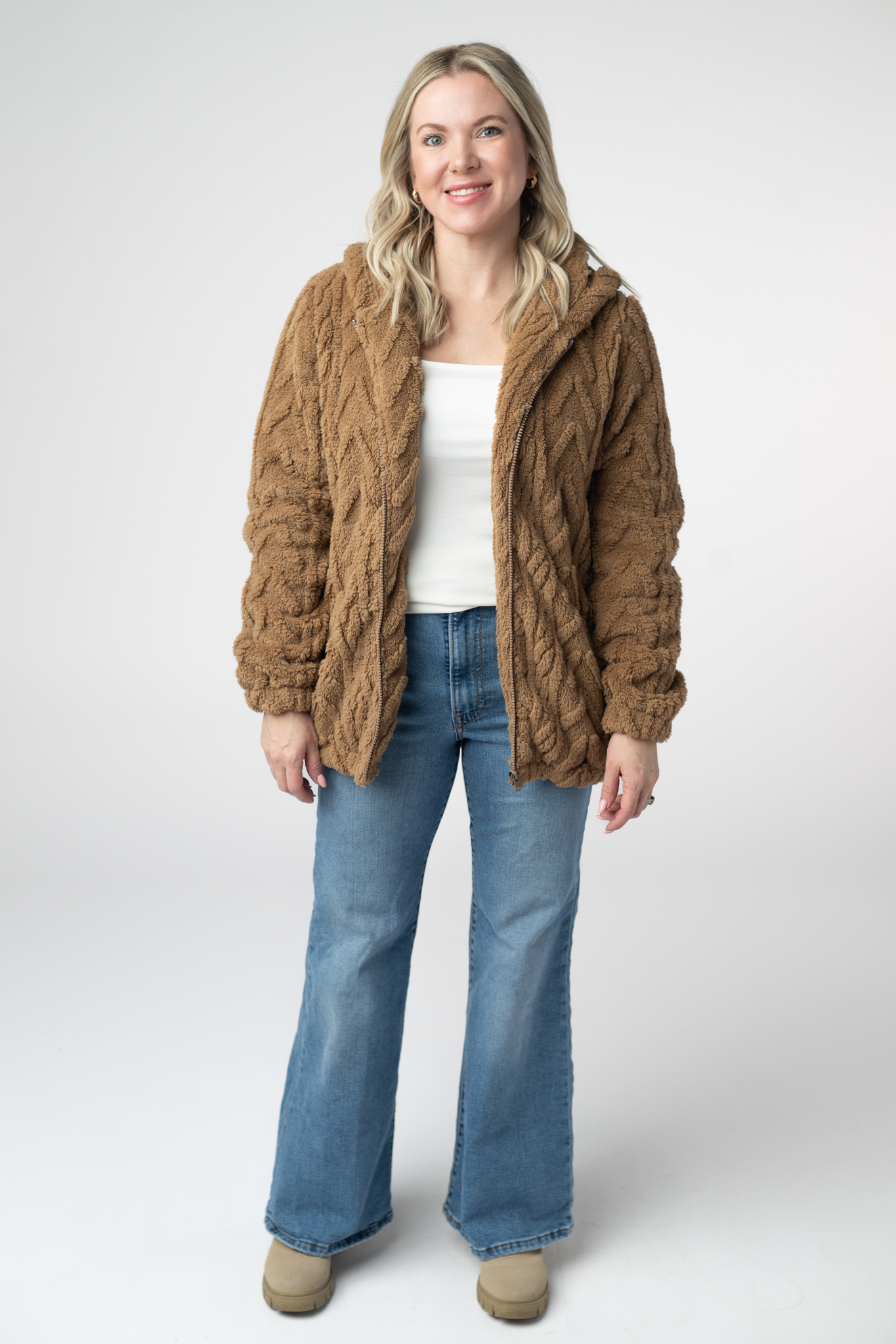 IN STOCK Fuzzy Sherpa Fullzip Hoodie - Maple-Hoodie-Dear Me Southern Boutique, located in DeRidder, Louisiana