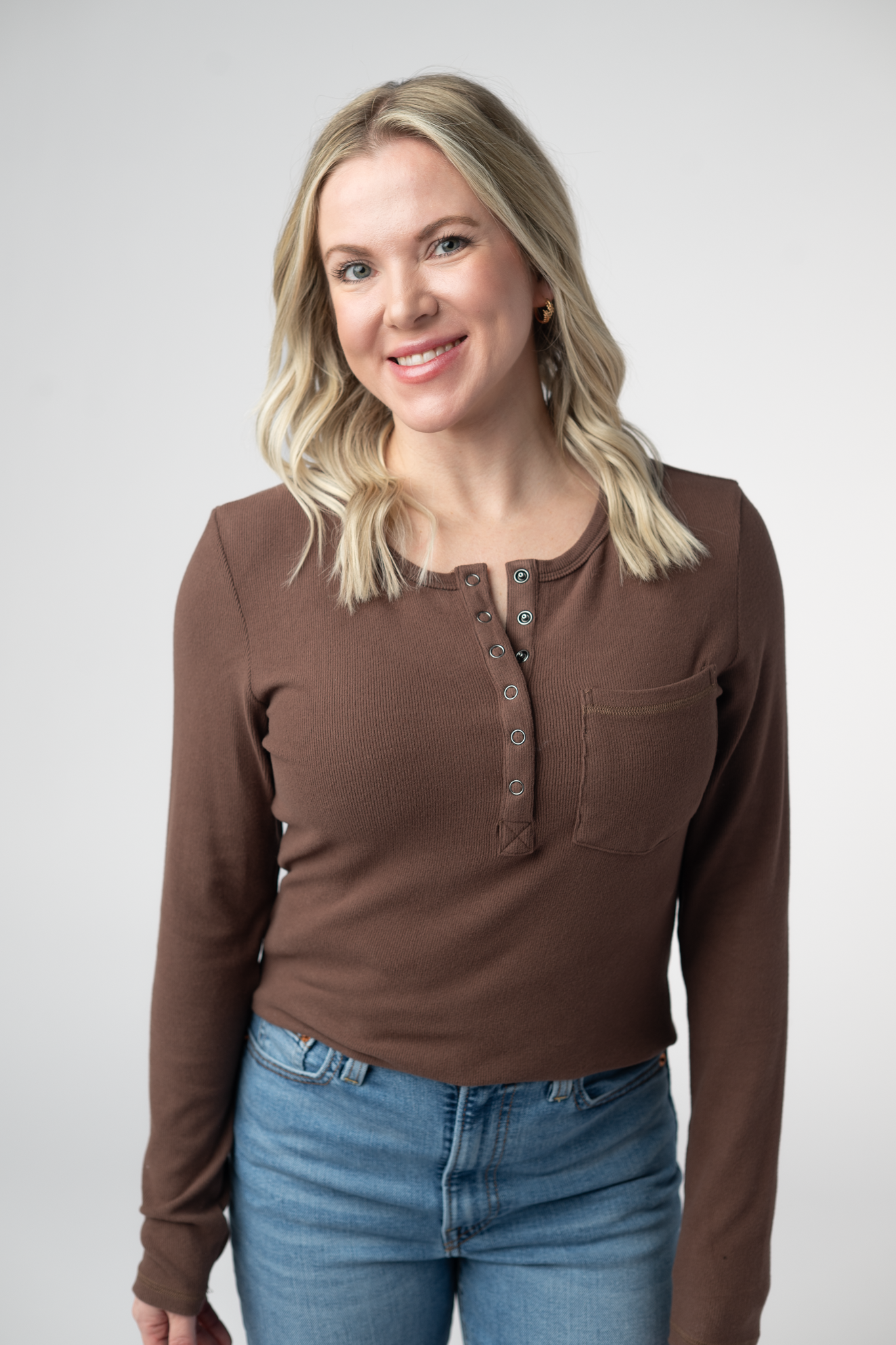 IN STOCK Georgia Long Sleeve Top - Brown-Tops-Dear Me Southern Boutique, located in DeRidder, Louisiana