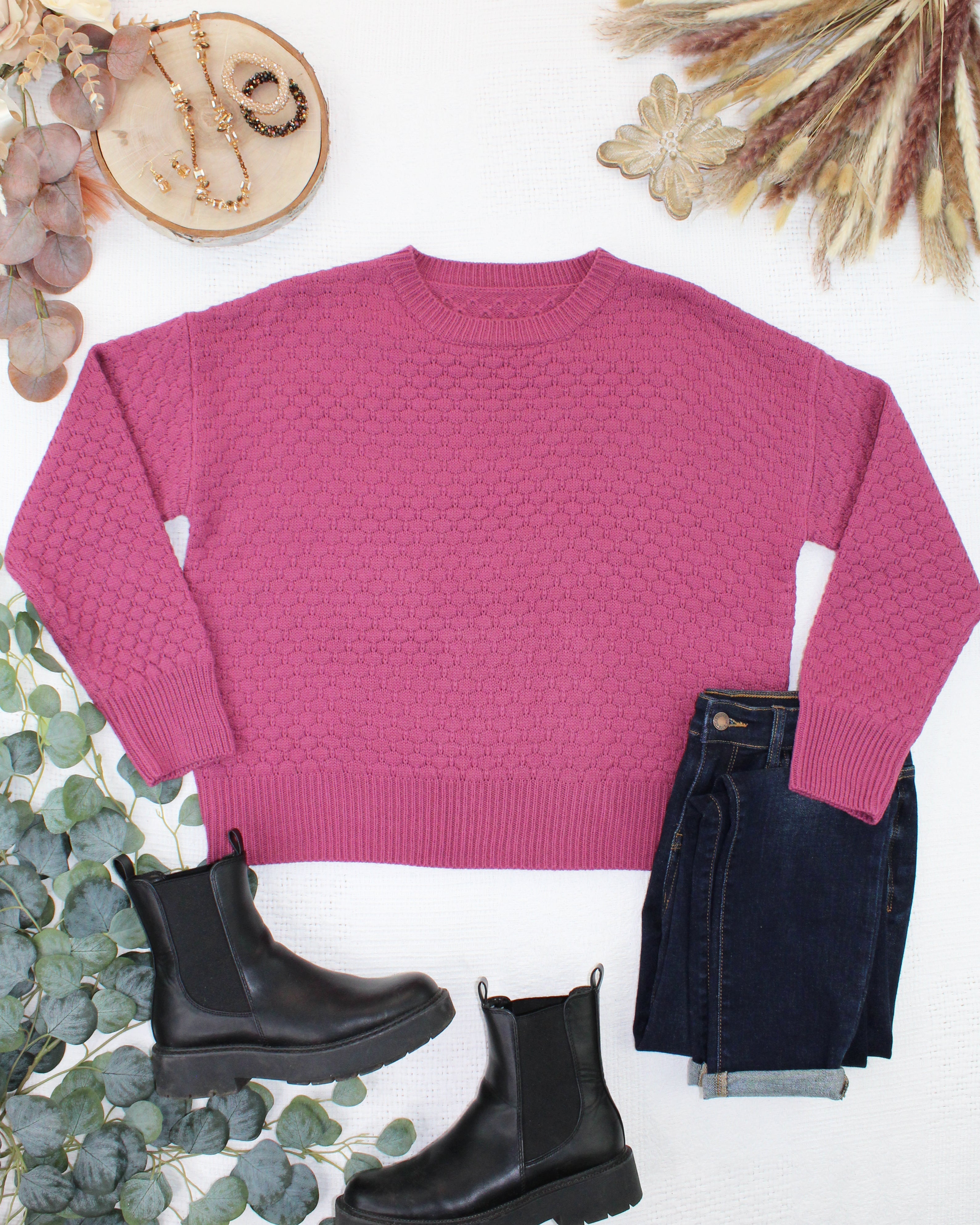 IN STOCK Gianna Pullover Sweater - Raspberry-sweater-Dear Me Southern Boutique, located in DeRidder, Louisiana