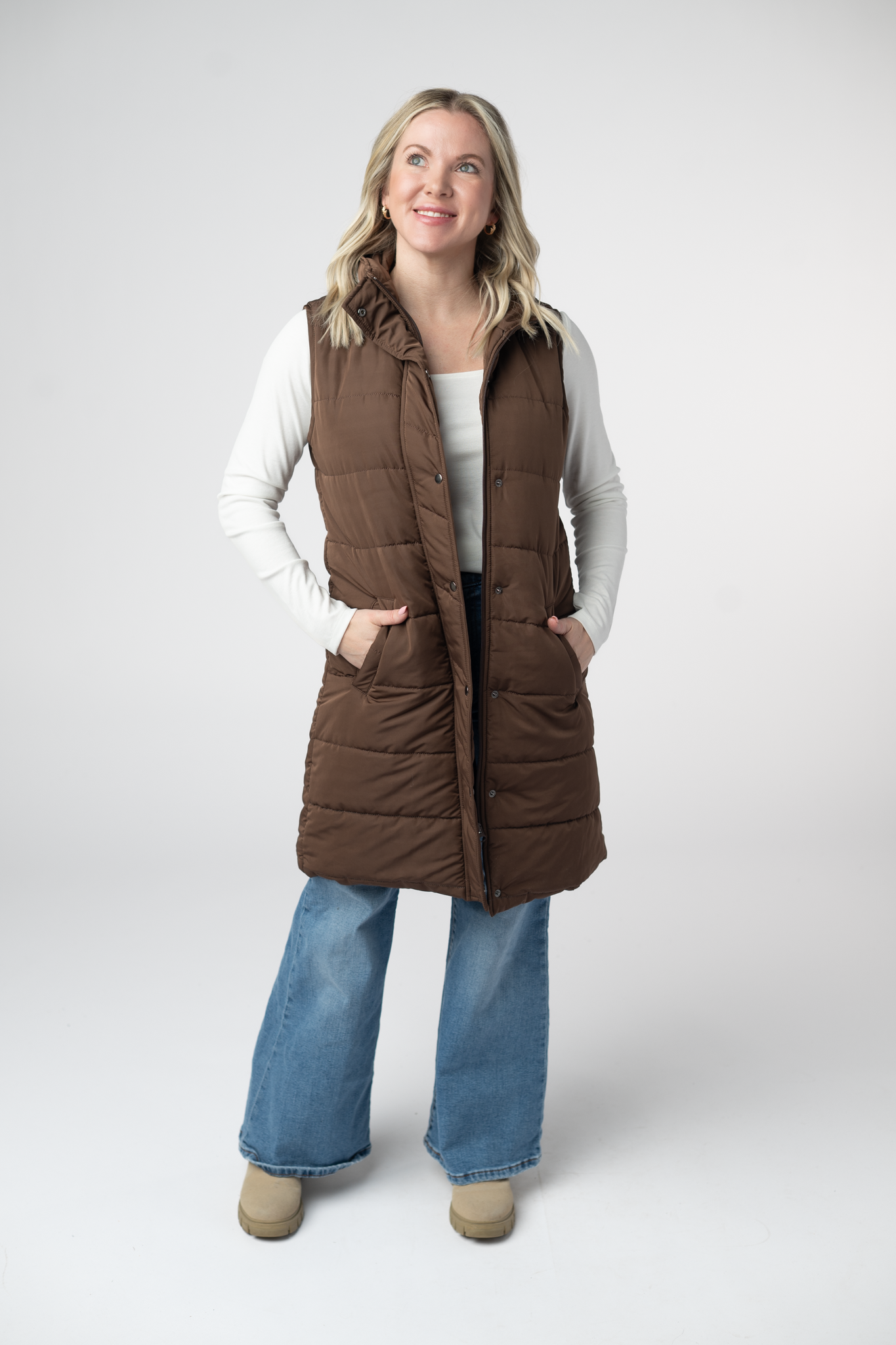 IN STOCK Harlow Long Vest - Brown-clothing-Dear Me Southern Boutique, located in DeRidder, Louisiana