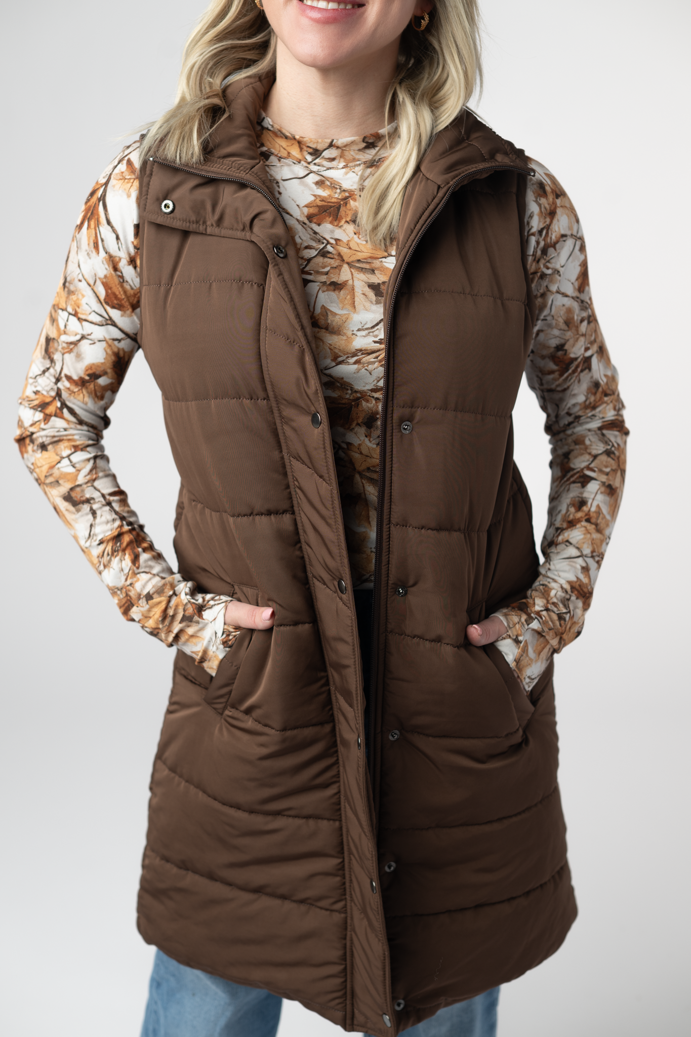 IN STOCK Harlow Long Vest - Brown-clothing-Dear Me Southern Boutique, located in DeRidder, Louisiana