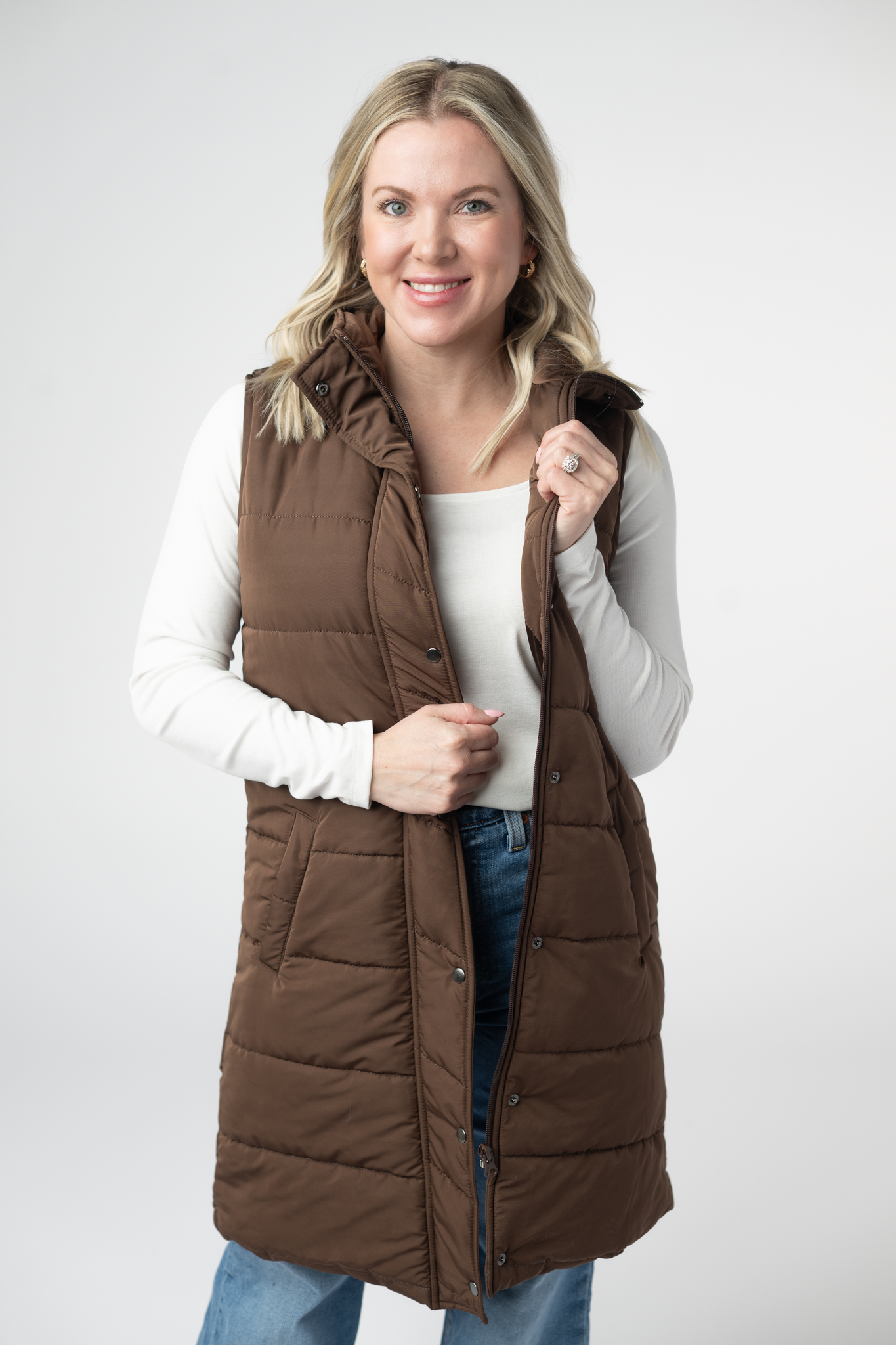 IN STOCK Harlow Long Vest - Brown-clothing-Dear Me Southern Boutique, located in DeRidder, Louisiana