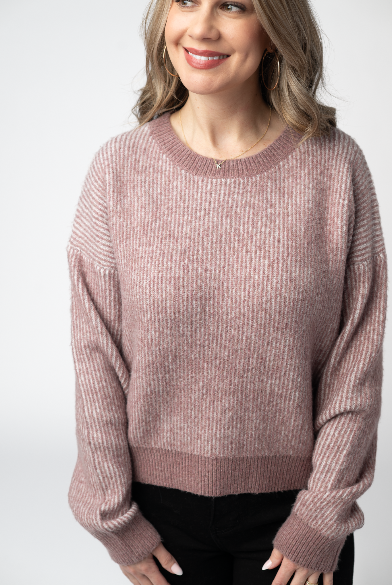 IN STOCK Josie Cozy Crew Sweater - Dusty Rose-sweater-Dear Me Southern Boutique, located in DeRidder, Louisiana