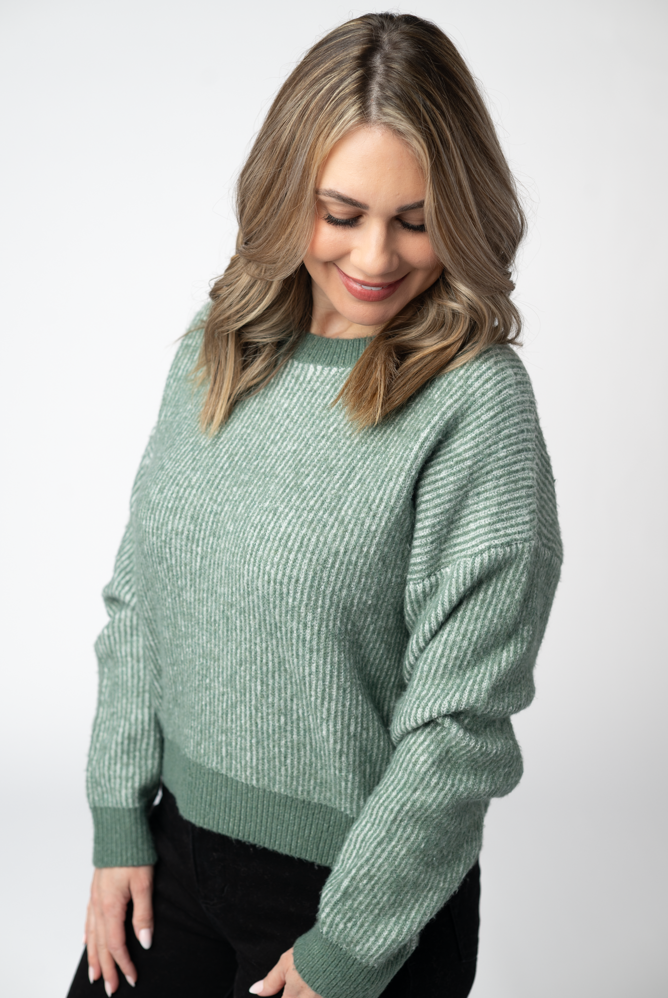 IN STOCK Josie Cozy Crew Sweater - Sage-sweater-Dear Me Southern Boutique, located in DeRidder, Louisiana