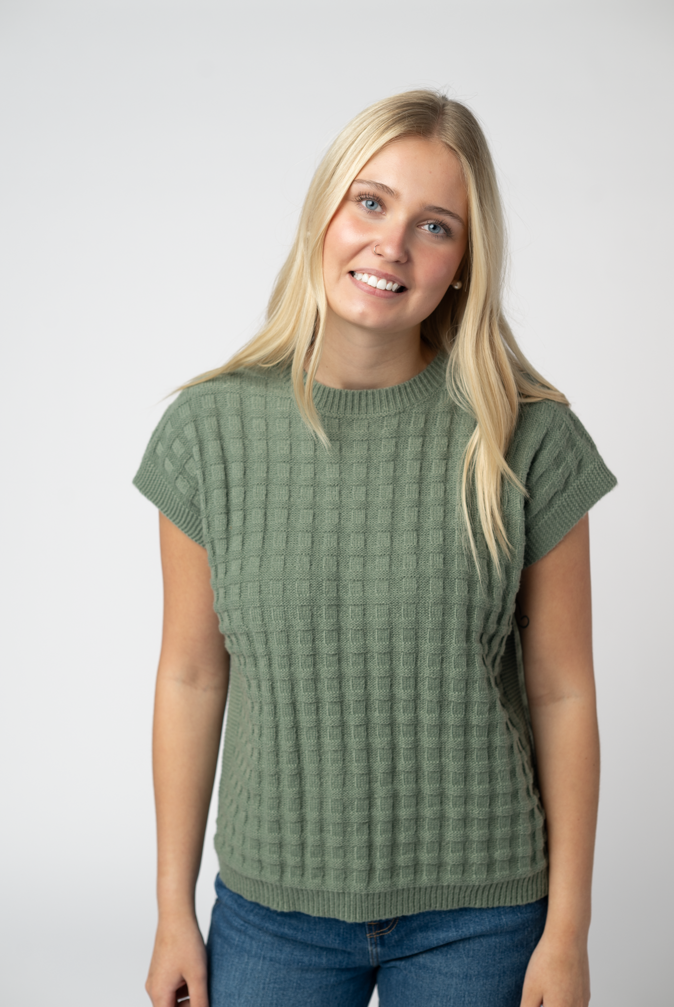 IN STOCK Kelly Knitted Top - Sage-Tops-Dear Me Southern Boutique, located in DeRidder, Louisiana