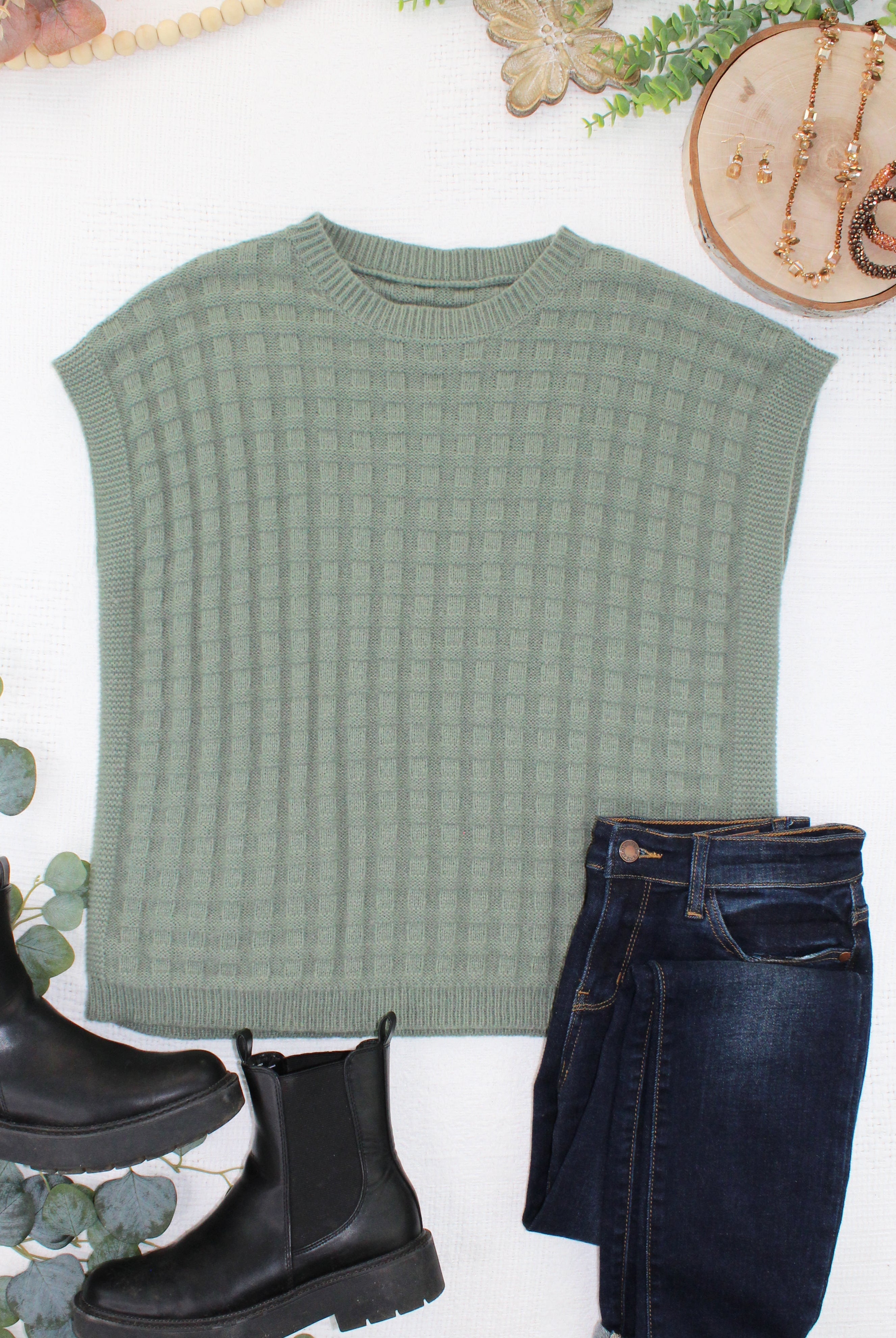 IN STOCK Kelly Knitted Top - Sage-Tops-Dear Me Southern Boutique, located in DeRidder, Louisiana