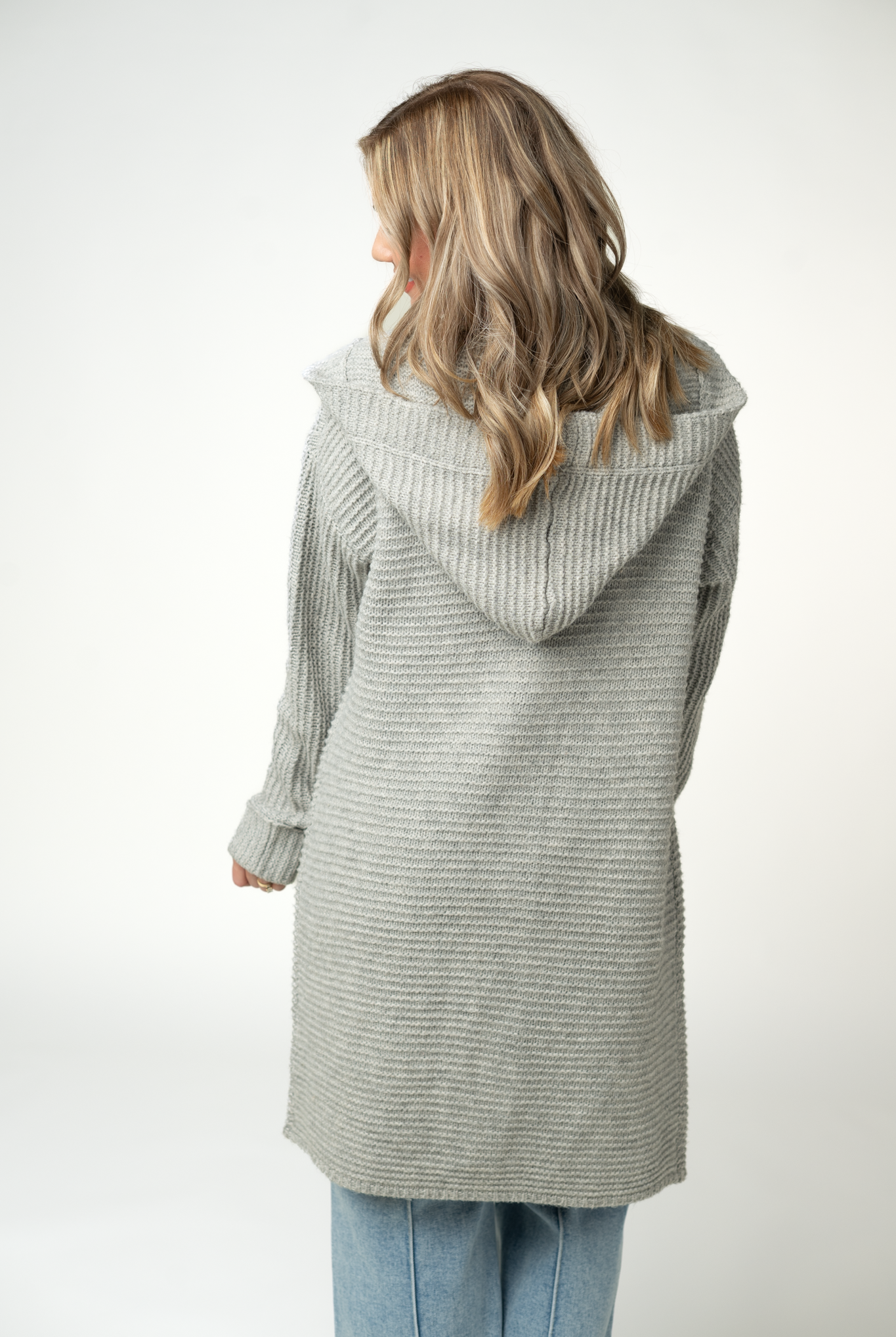 IN STOCK Lillian Long Hooded Cardigan - Grey-Cardigan-Dear Me Southern Boutique, located in DeRidder, Louisiana