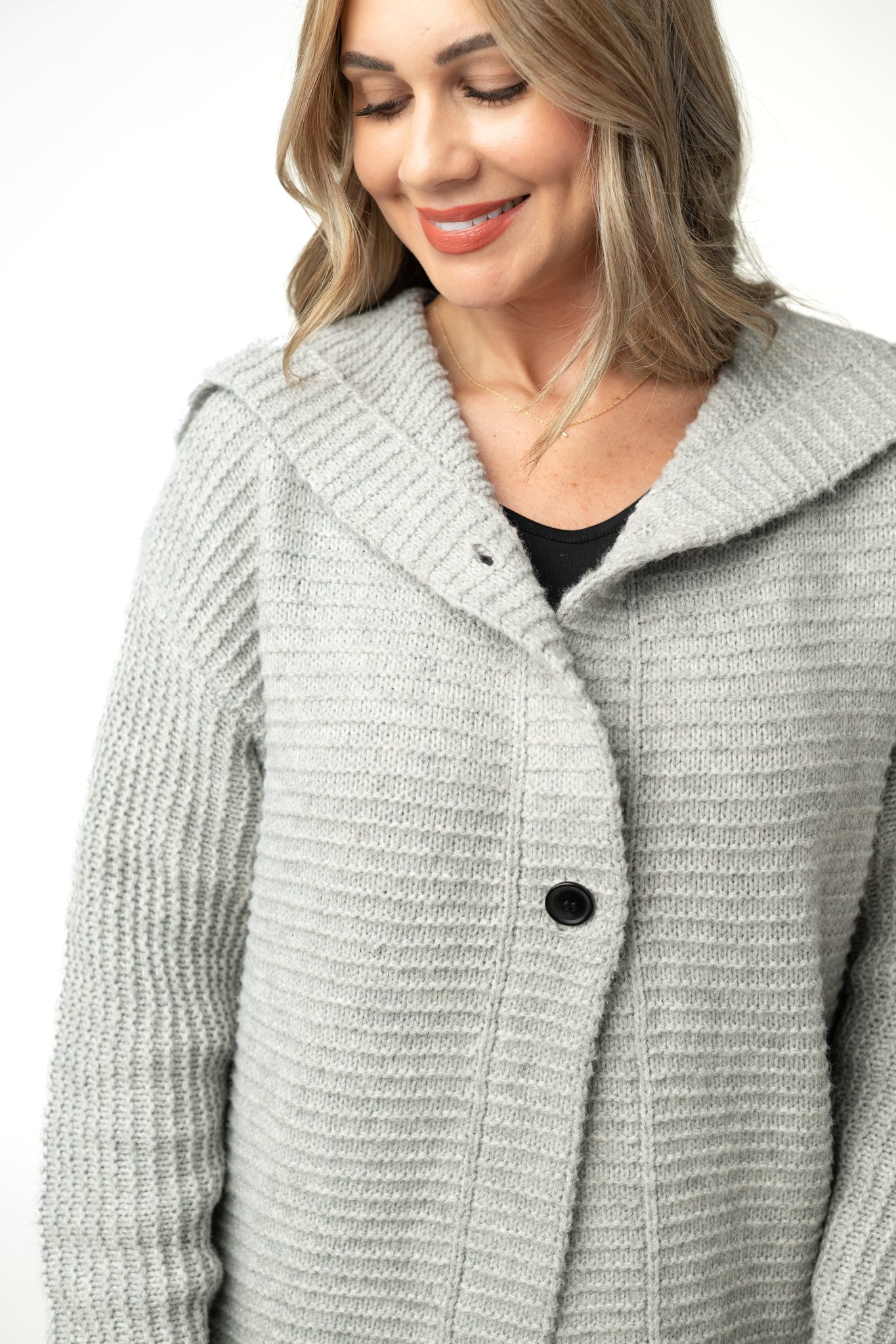 IN STOCK Lillian Long Hooded Cardigan - Grey-Cardigan-Dear Me Southern Boutique, located in DeRidder, Louisiana