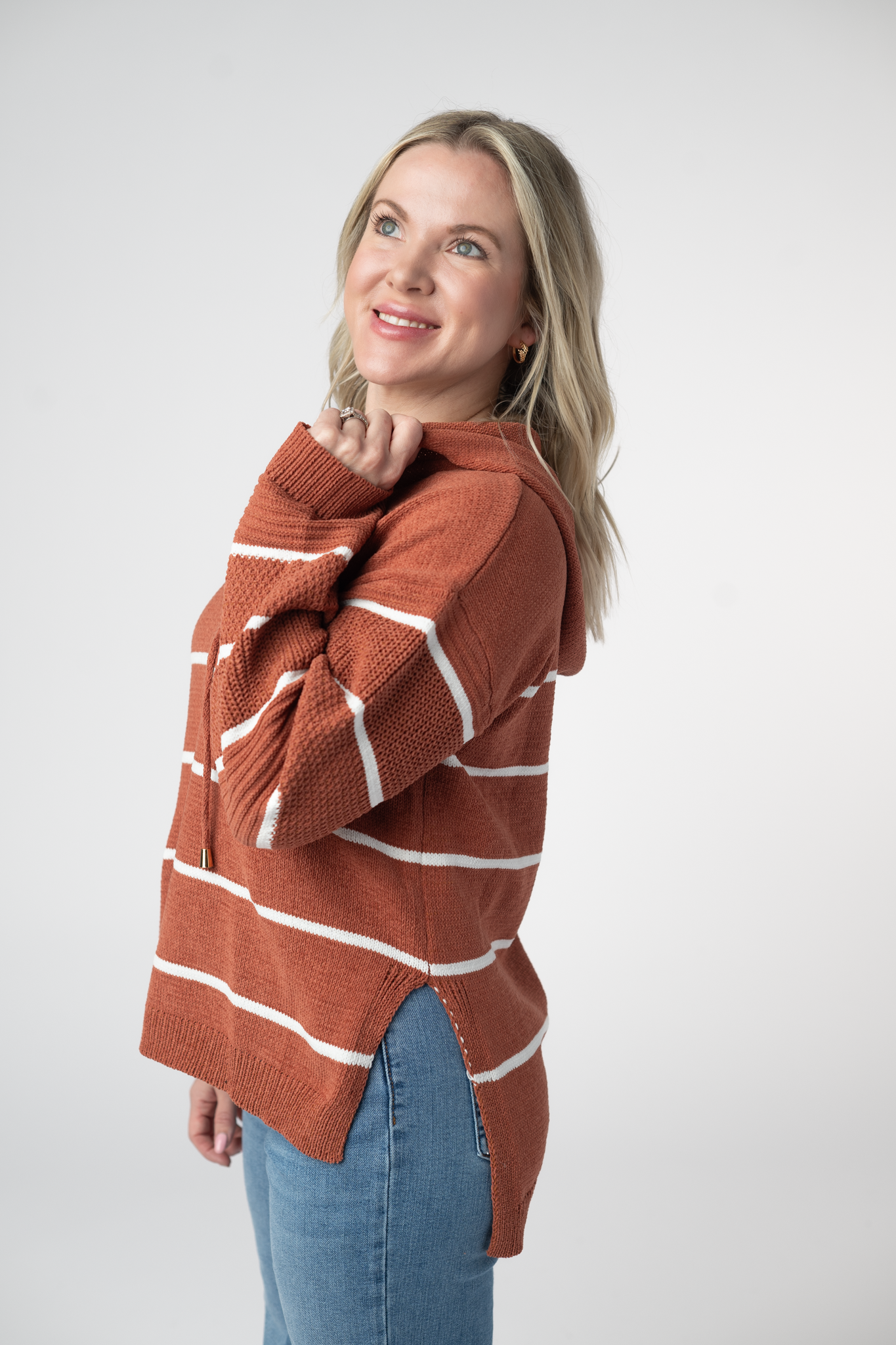 IN STOCK Maddie Striped Hoodie - Pumpkin Spice-sweater-Dear Me Southern Boutique, located in DeRidder, Louisiana