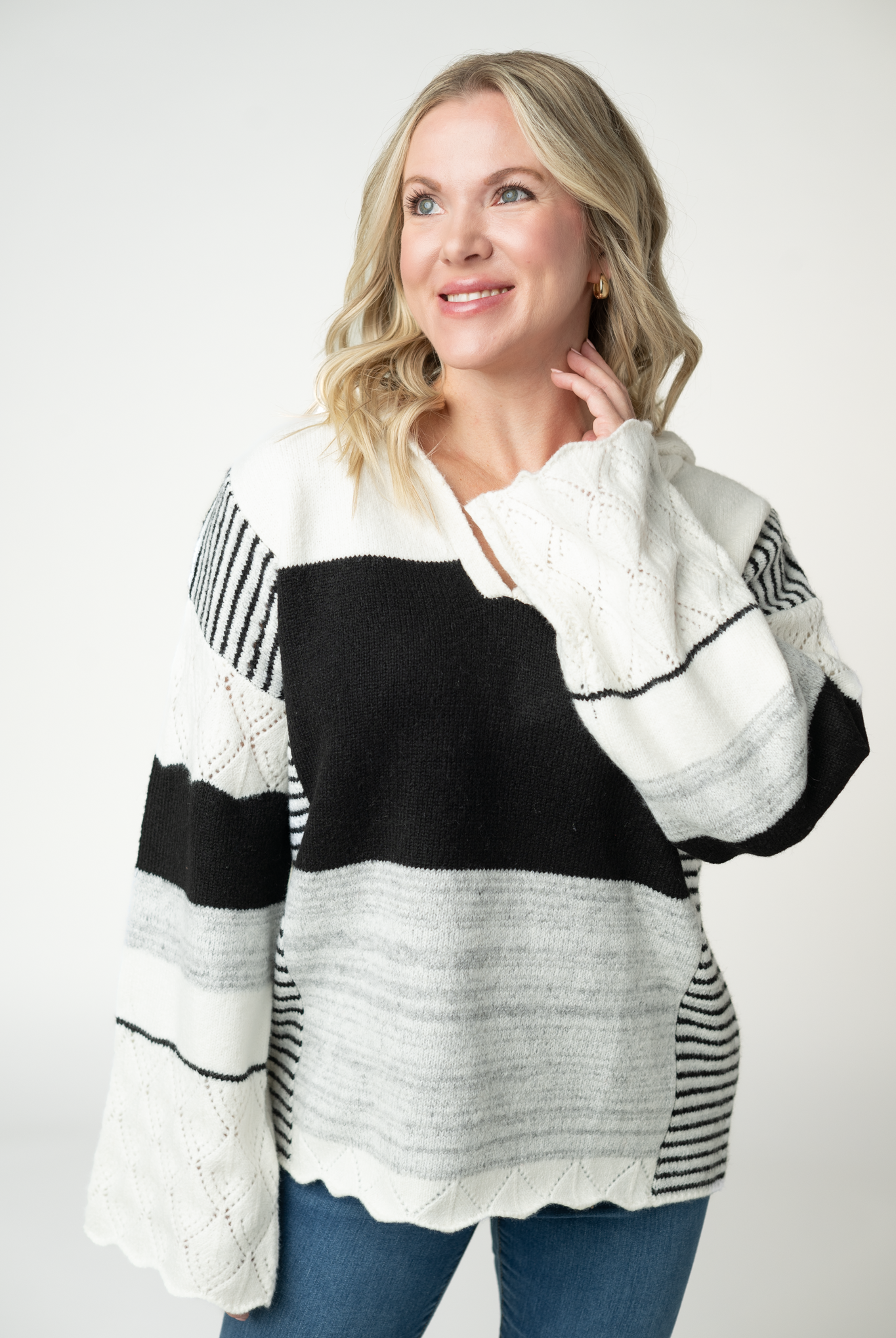 IN STOCK Monochrome Colorblock Hoodie-sweater-Dear Me Southern Boutique, located in DeRidder, Louisiana