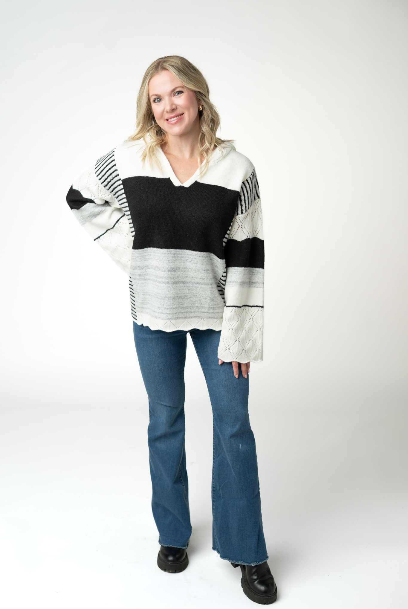 IN STOCK Monochrome Colorblock Hoodie-sweater-Dear Me Southern Boutique, located in DeRidder, Louisiana