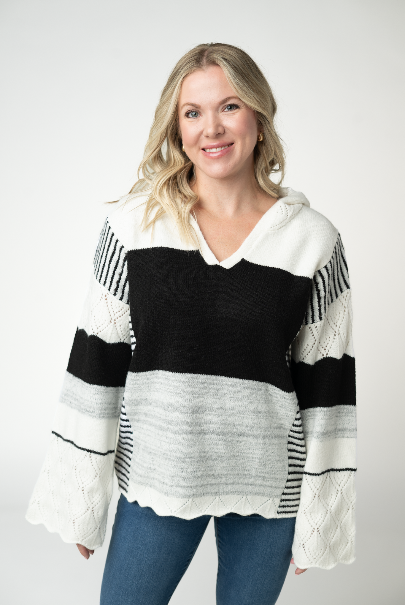 IN STOCK Monochrome Colorblock Hoodie-sweater-Dear Me Southern Boutique, located in DeRidder, Louisiana