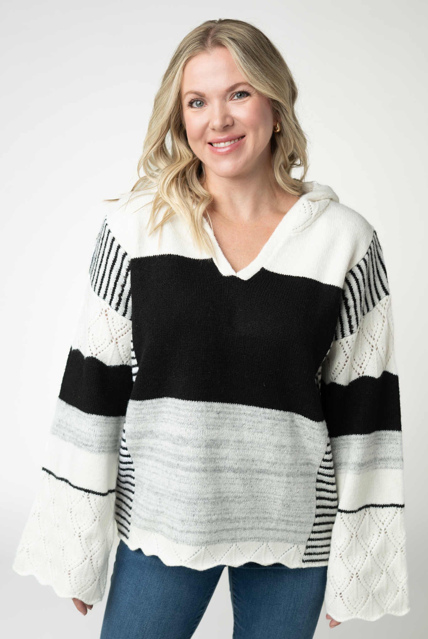 IN STOCK Monochrome Colorblock Hoodie-sweater-Dear Me Southern Boutique, located in DeRidder, Louisiana
