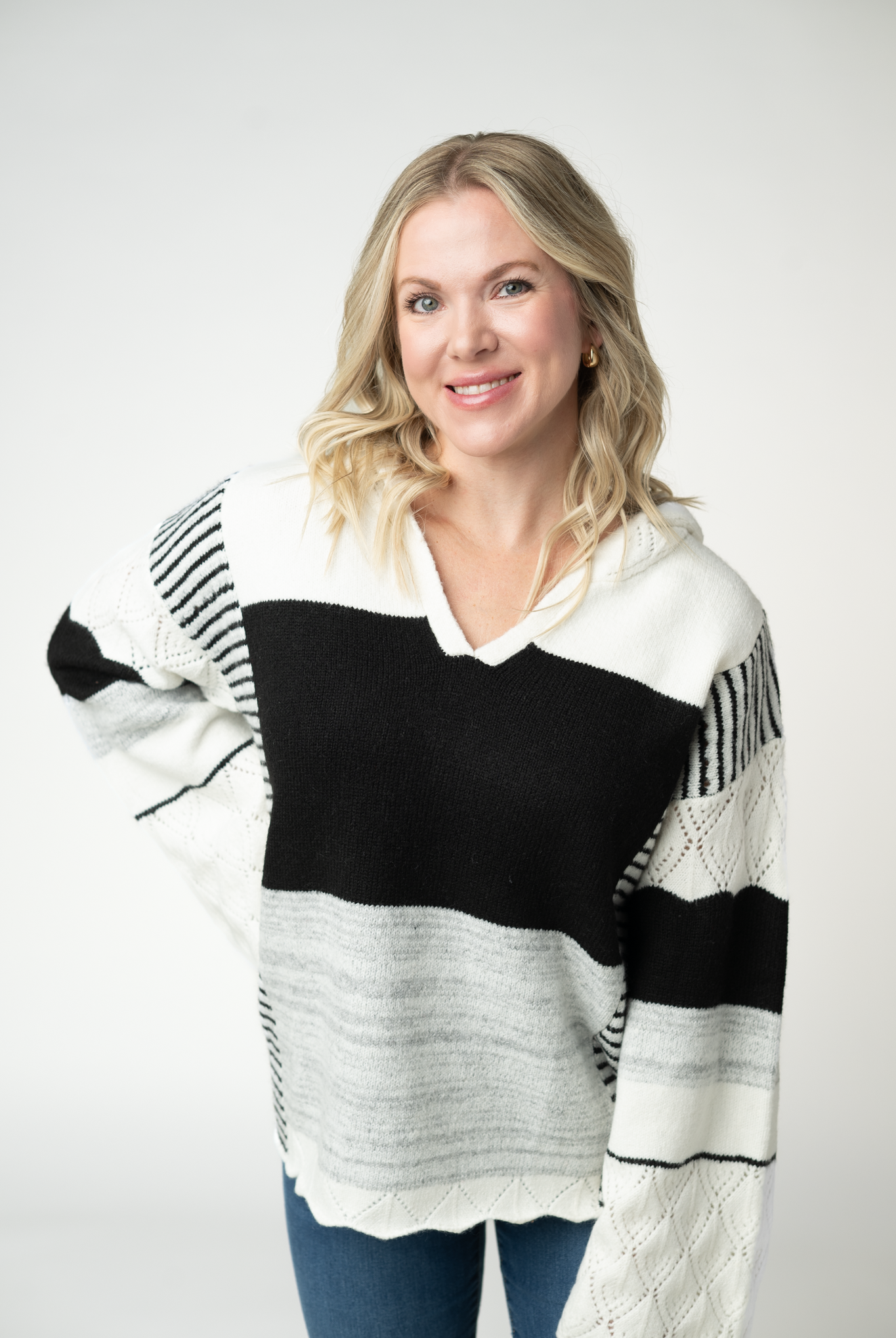 IN STOCK Monochrome Colorblock Hoodie-sweater-Dear Me Southern Boutique, located in DeRidder, Louisiana