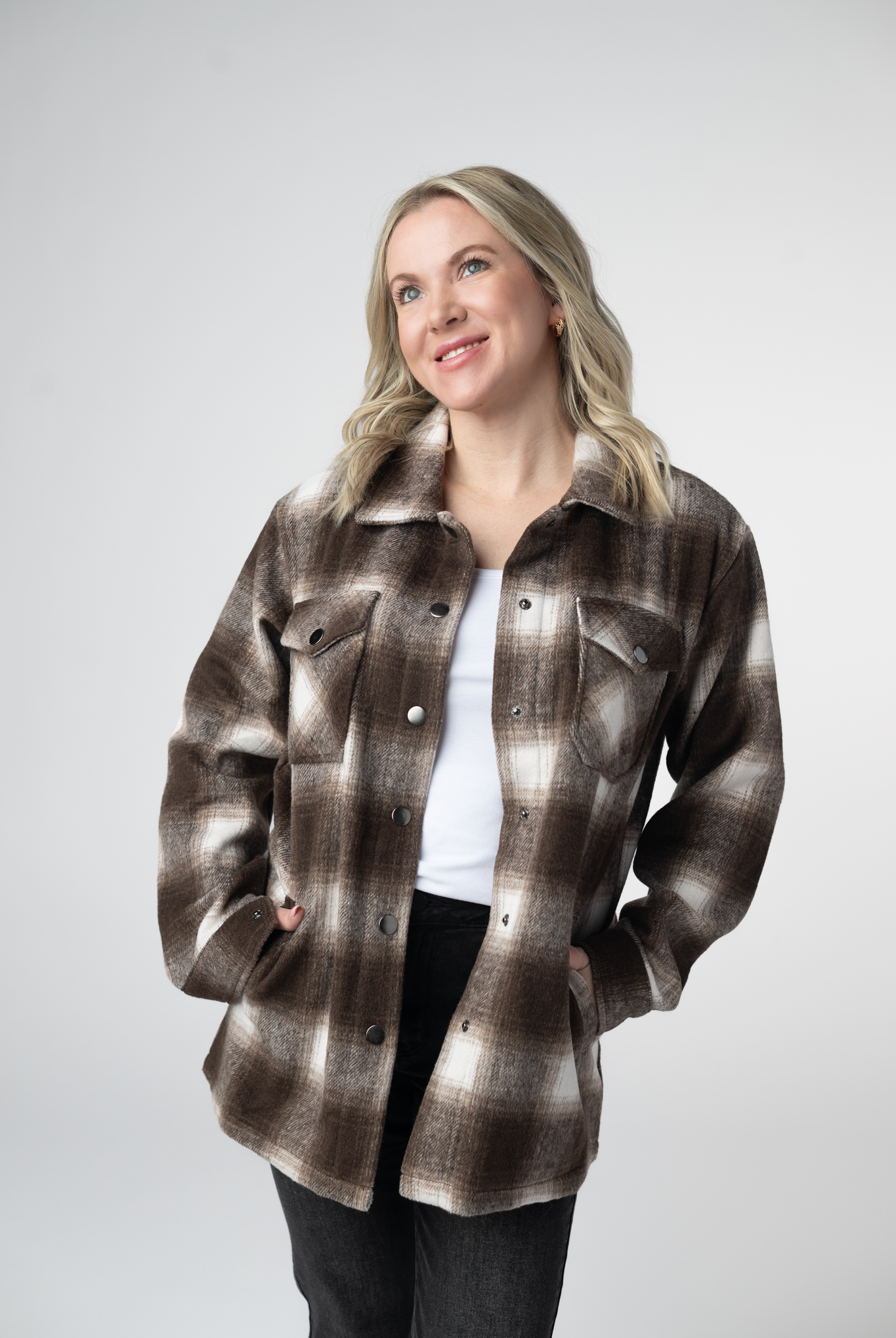 IN STOCK Norah Shacket - Brown Plaid-shacket-Dear Me Southern Boutique, located in DeRidder, Louisiana
