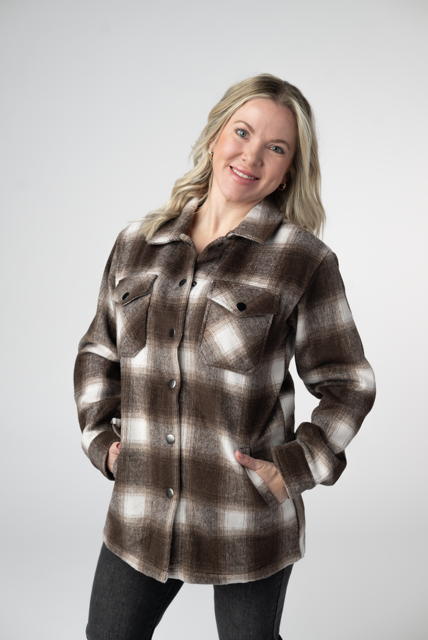 IN STOCK Norah Shacket - Brown Plaid-shacket-Dear Me Southern Boutique, located in DeRidder, Louisiana