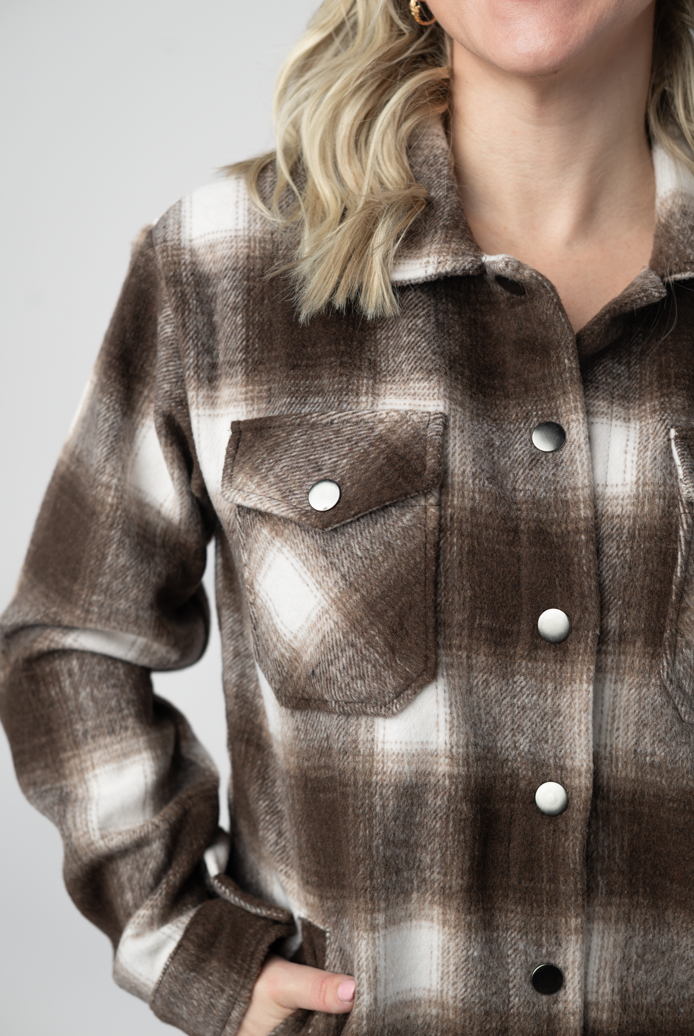 IN STOCK Norah Shacket - Brown Plaid-shacket-Dear Me Southern Boutique, located in DeRidder, Louisiana