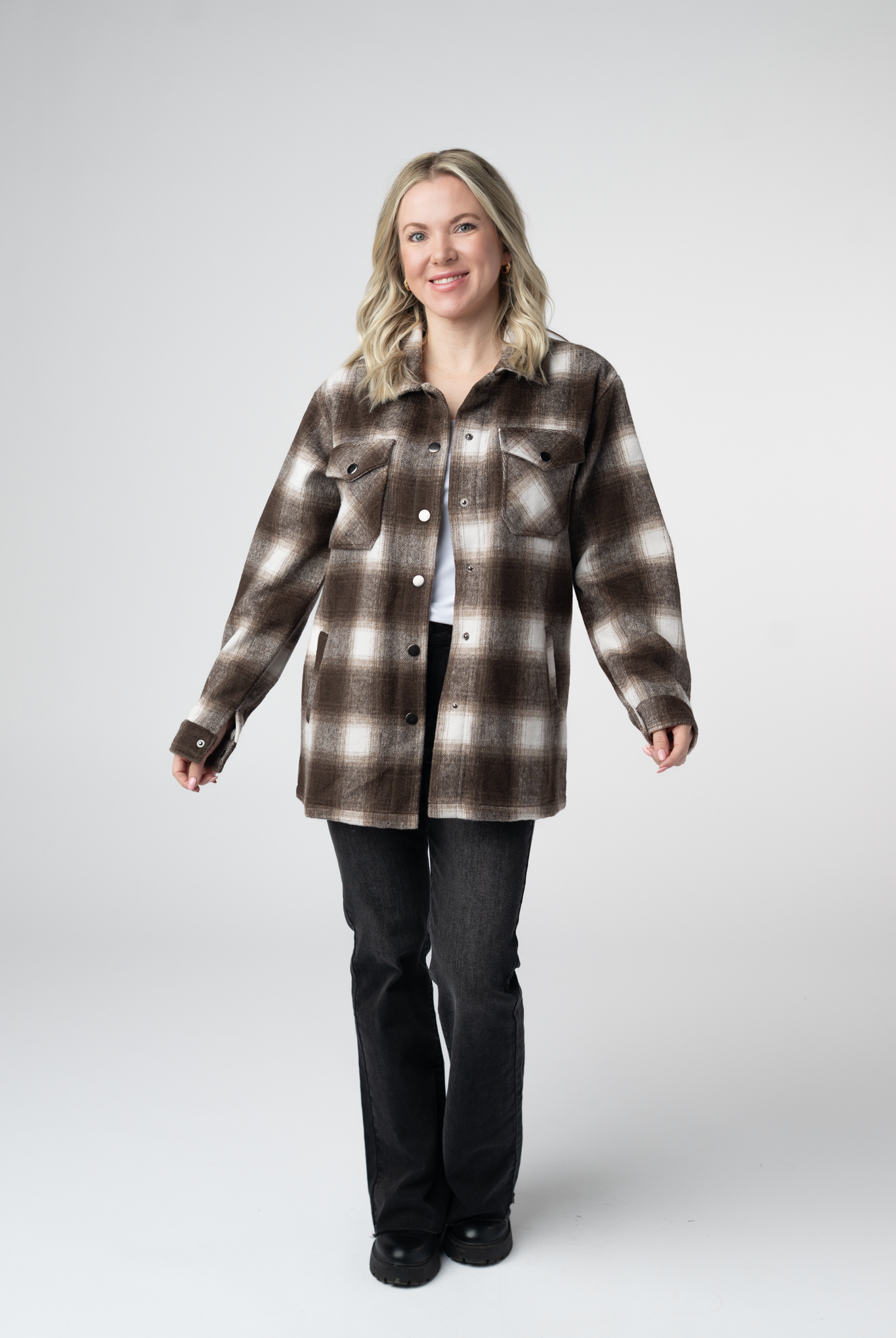 IN STOCK Norah Shacket - Brown Plaid-shacket-Dear Me Southern Boutique, located in DeRidder, Louisiana