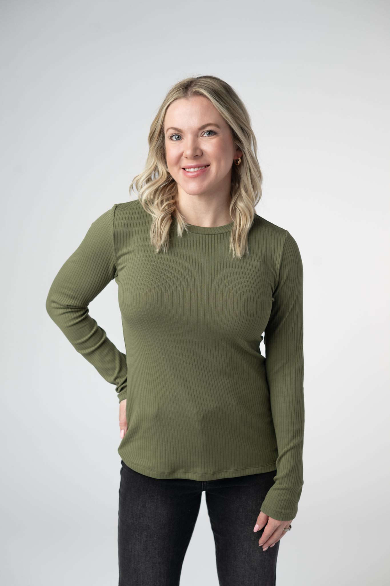 IN STOCK Reese Ribbed Long Sleeve Top - Olive-Tops-Dear Me Southern Boutique, located in DeRidder, Louisiana