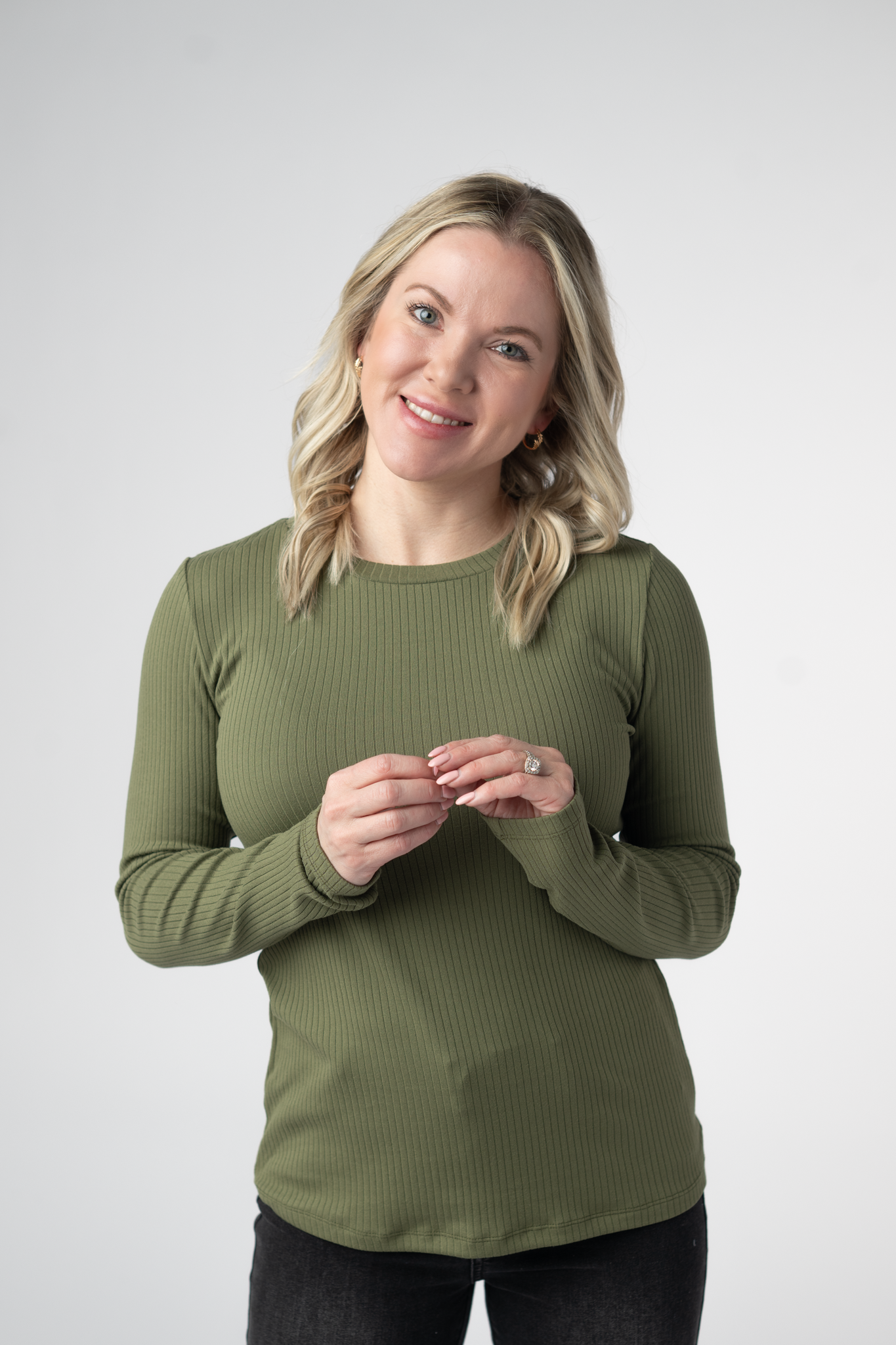 IN STOCK Reese Ribbed Long Sleeve Top - Olive-Tops-Dear Me Southern Boutique, located in DeRidder, Louisiana