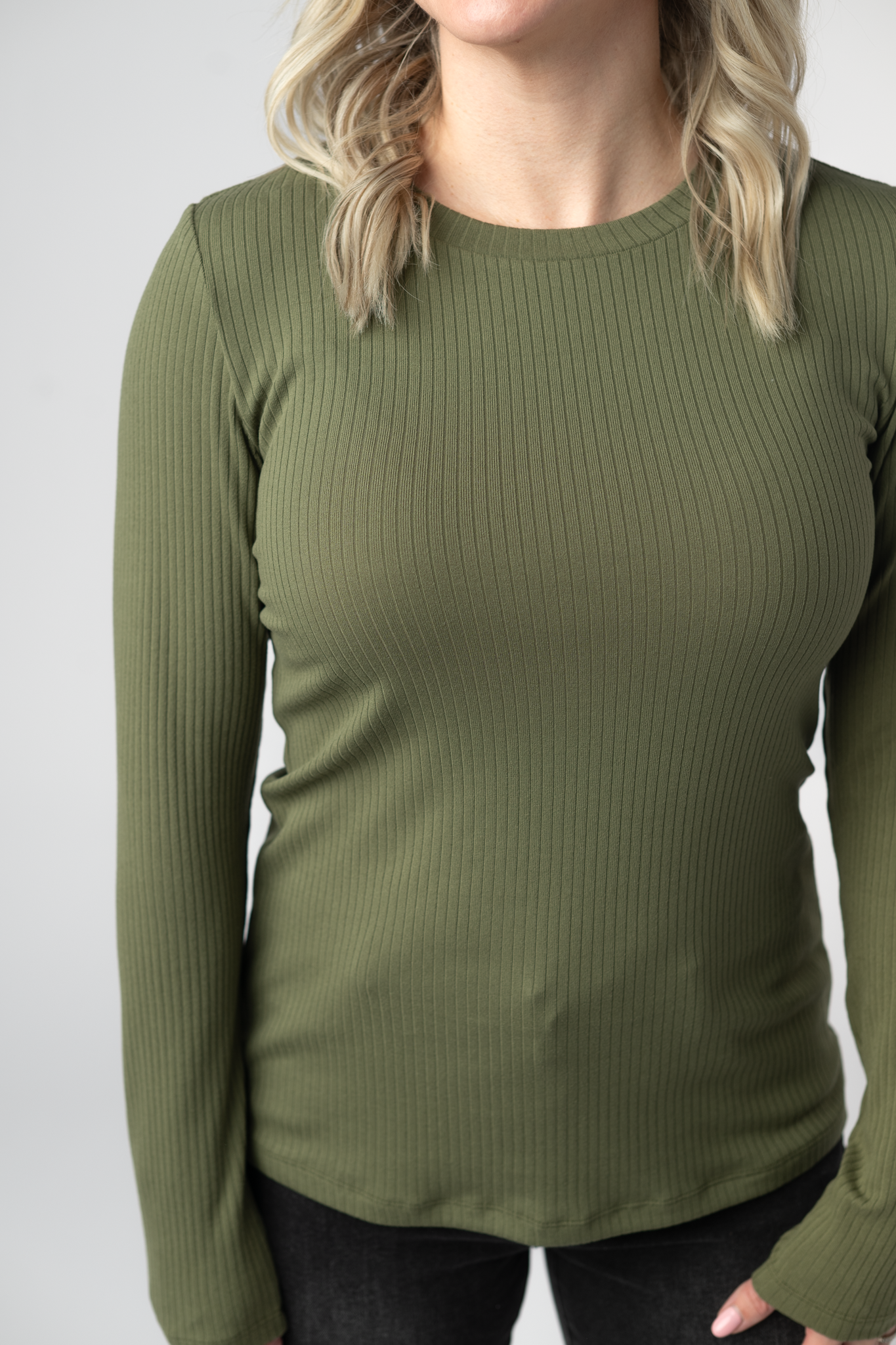 IN STOCK Reese Ribbed Long Sleeve Top - Olive-Tops-Dear Me Southern Boutique, located in DeRidder, Louisiana