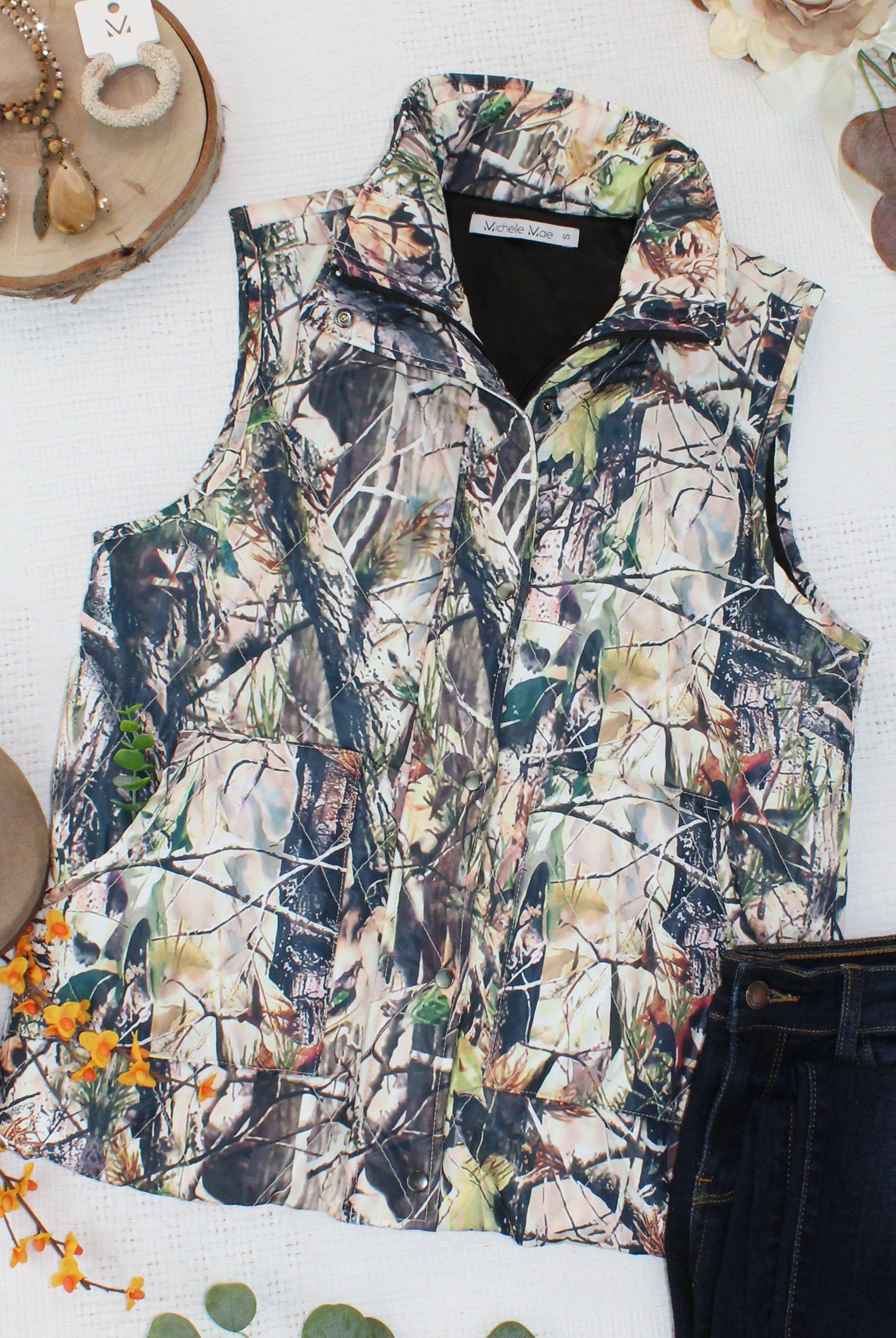 IN STOCK Remy Zip Up Vest - Dark Camo-Vest-Dear Me Southern Boutique, located in DeRidder, Louisiana