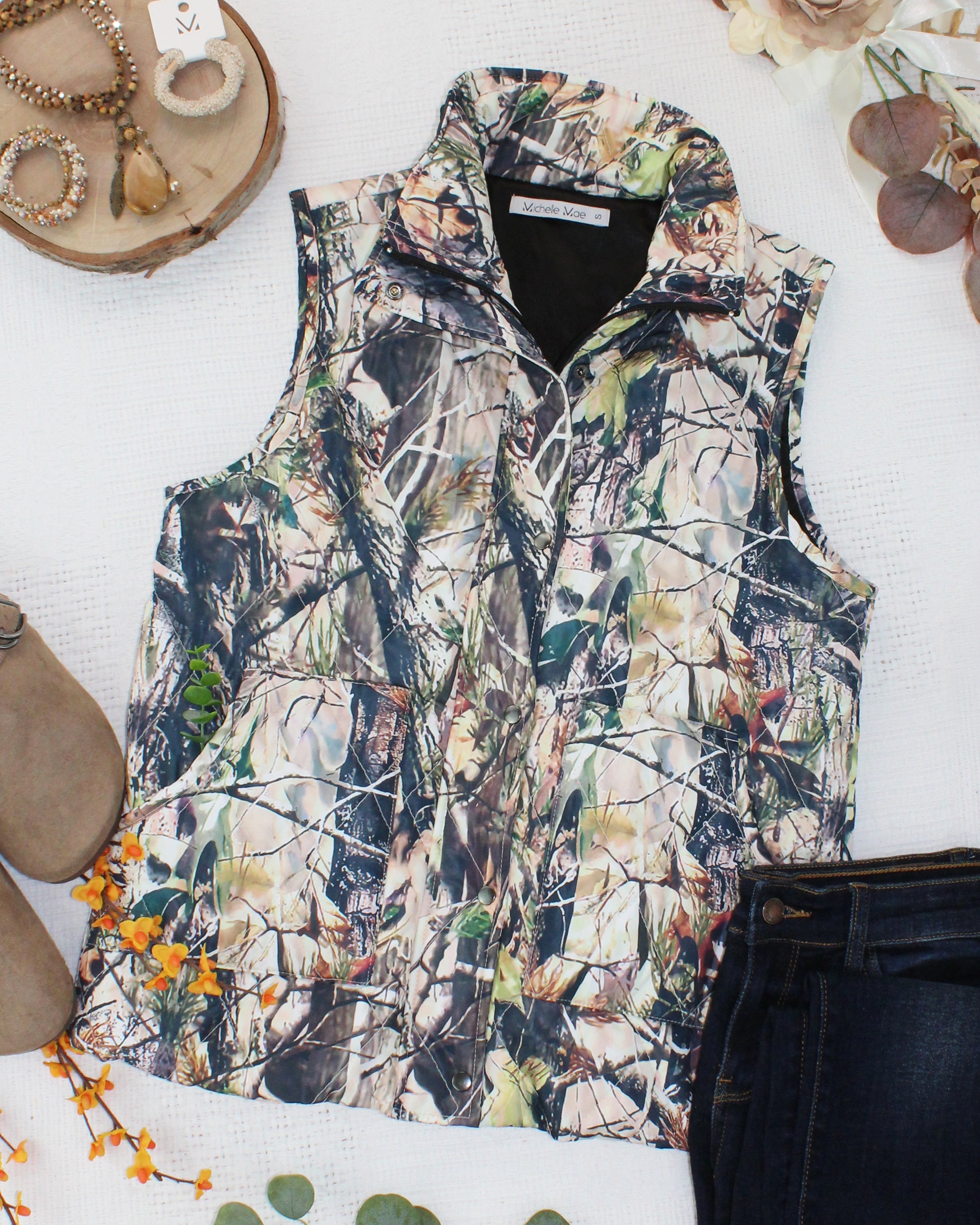 IN STOCK Remy Zip Up Vest - Dark Camo-Vest-Dear Me Southern Boutique, located in DeRidder, Louisiana