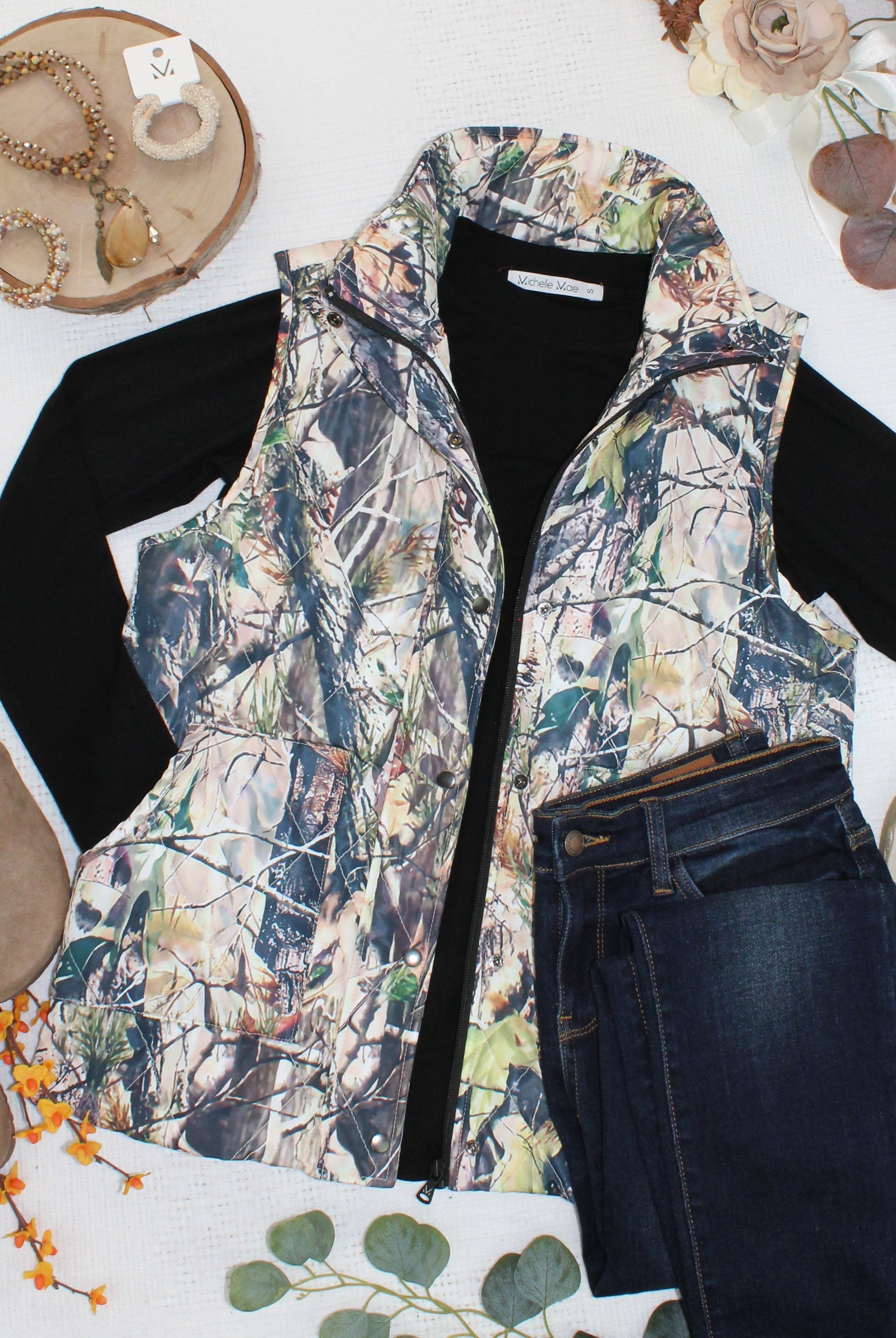 IN STOCK Remy Zip Up Vest - Dark Camo-Vest-Dear Me Southern Boutique, located in DeRidder, Louisiana