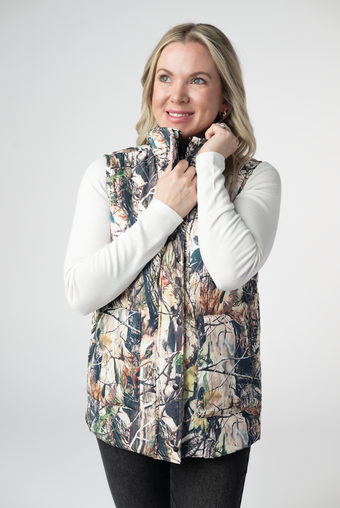 IN STOCK Remy Zip Up Vest - Dark Camo-Vest-Dear Me Southern Boutique, located in DeRidder, Louisiana