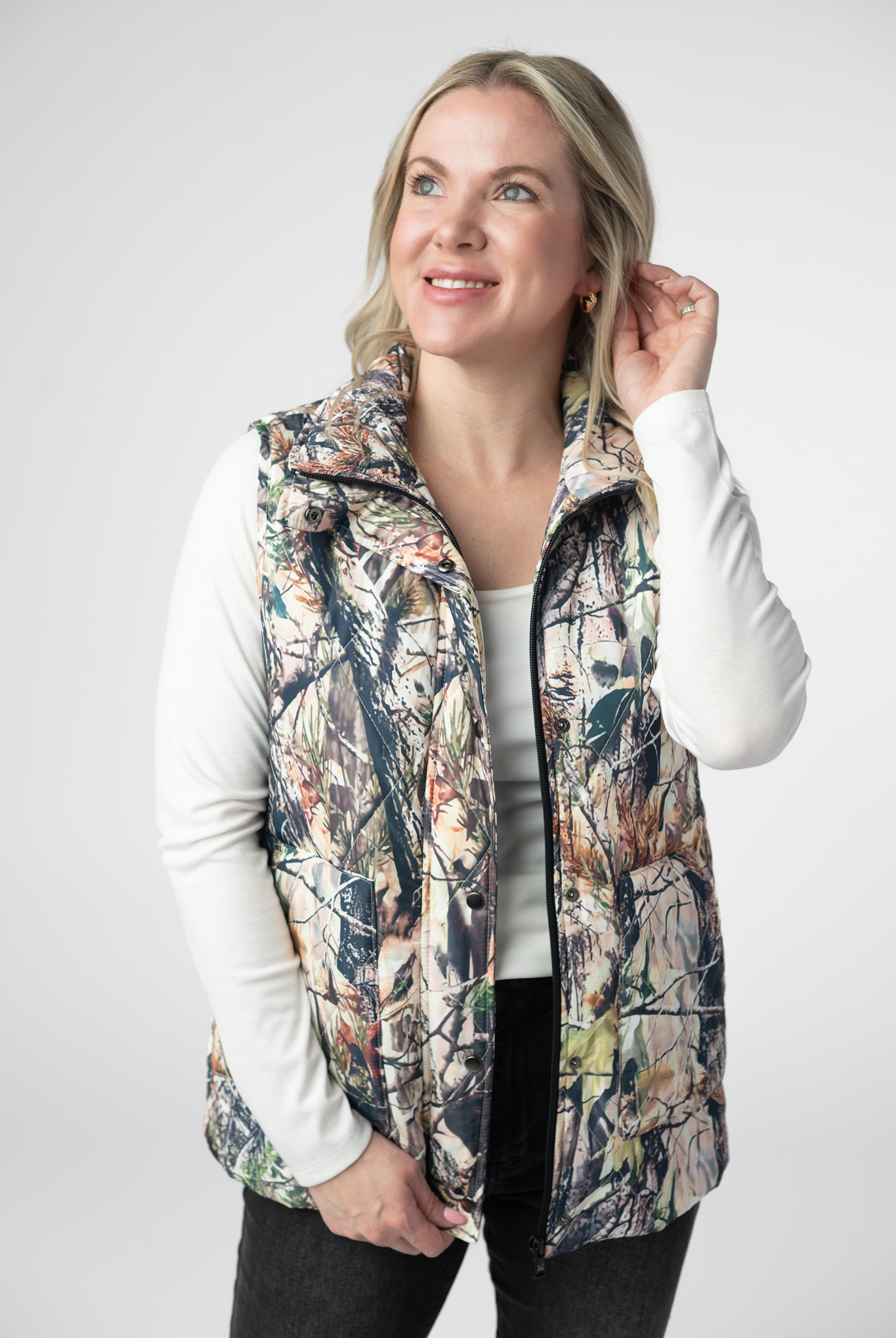 IN STOCK Remy Zip Up Vest - Dark Camo-Vest-Dear Me Southern Boutique, located in DeRidder, Louisiana